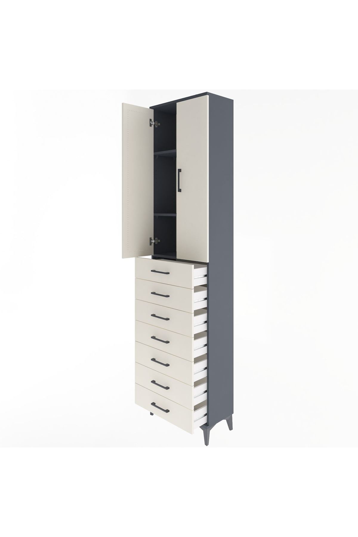 Arges Dolap 3 Raflı 7 Çekmeceli 2 Kapaklı 60x30x243 - S32M100V4A