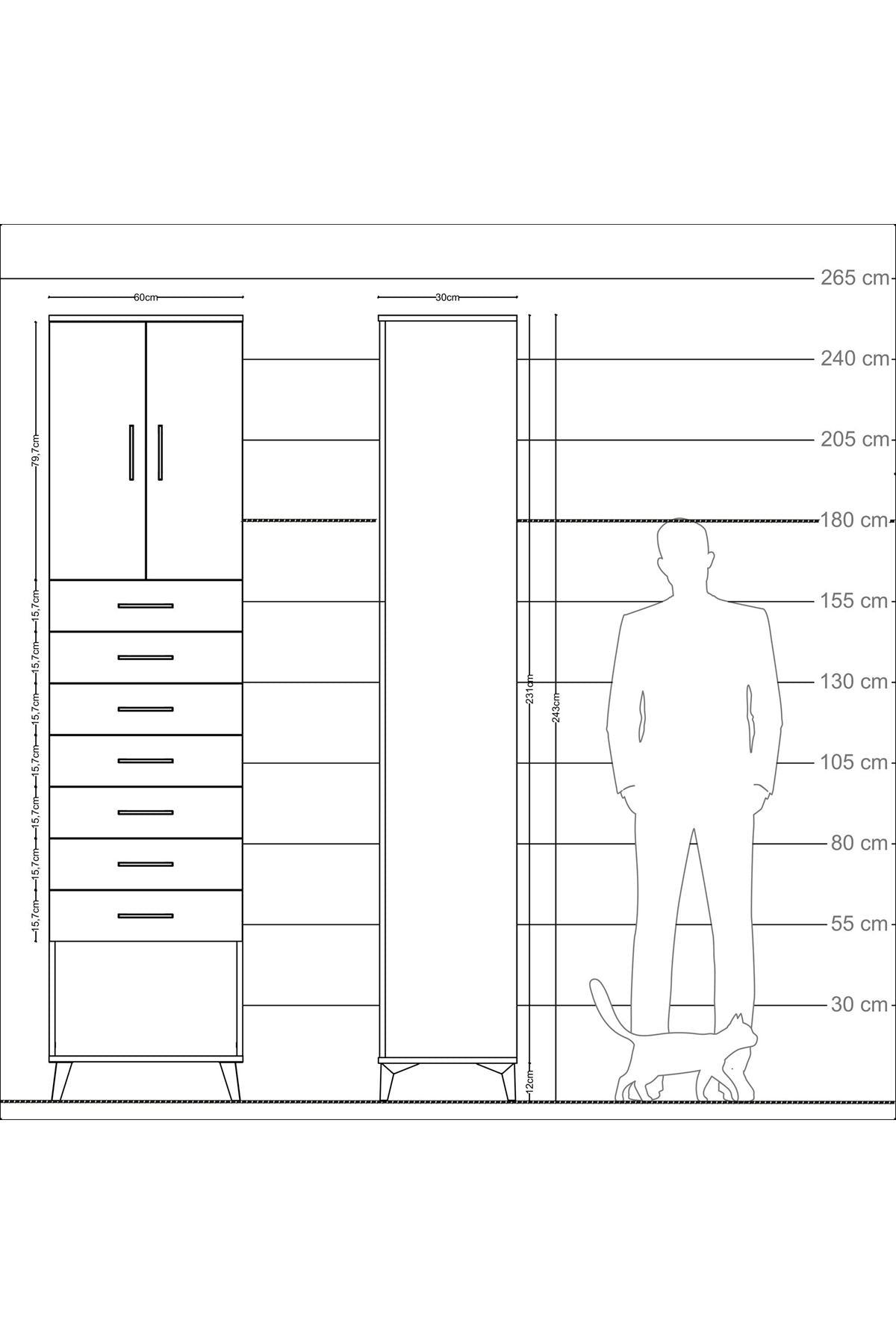 Arges Dolap 2 Raflı 7 Çekmeceli 2 Kapaklı 60x30x243 - S32M101V5A