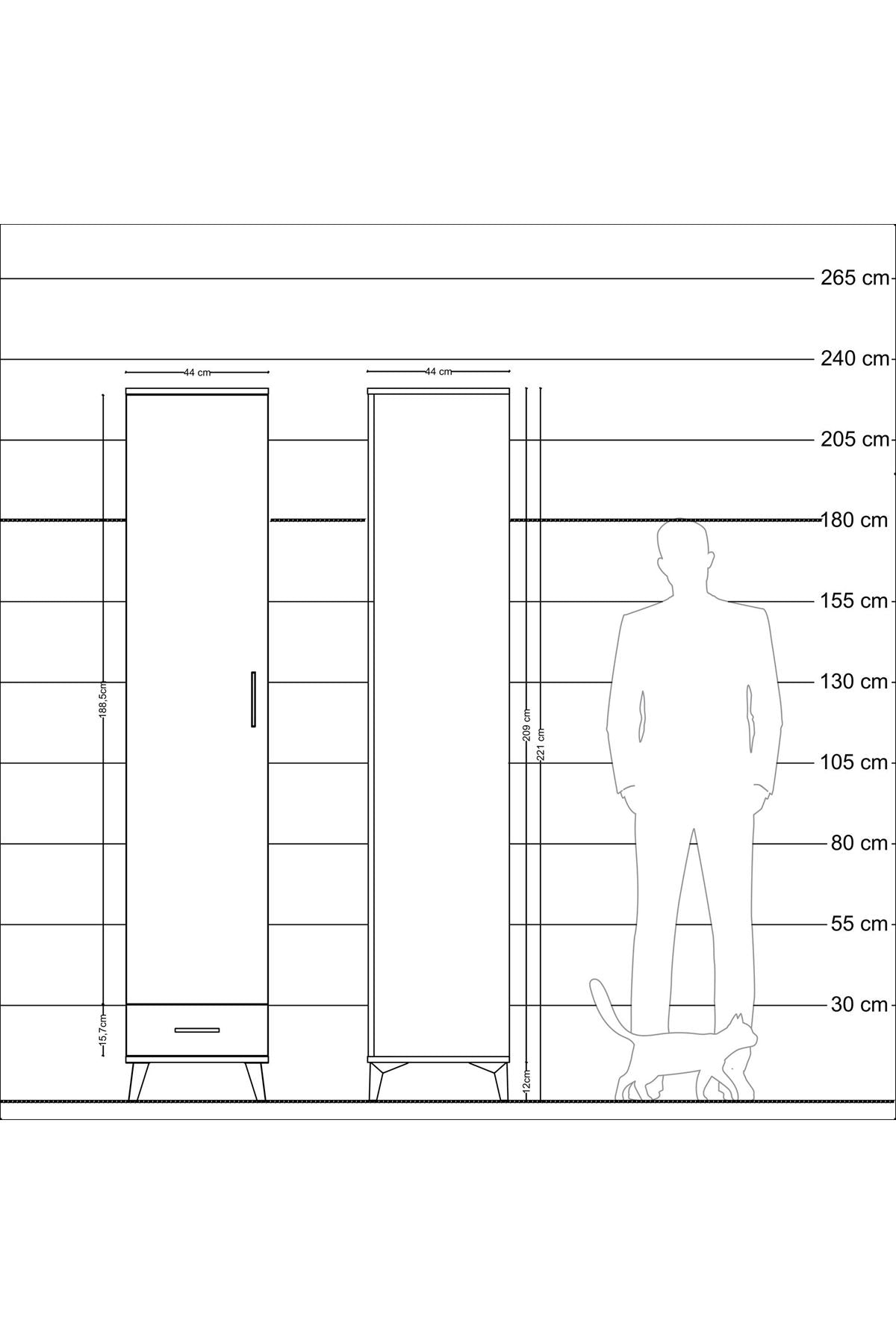 Hyperion Dolap 3 Raflı Tek Çekmeceli Tek Askılı 44x44x221 - S61M003V5B