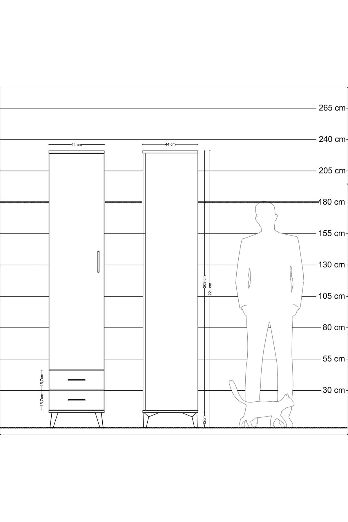 Hyperion Dolap 3 Raflı 2 Çekmeceli Tek Askılı 44x44x221 - S61M009V3B