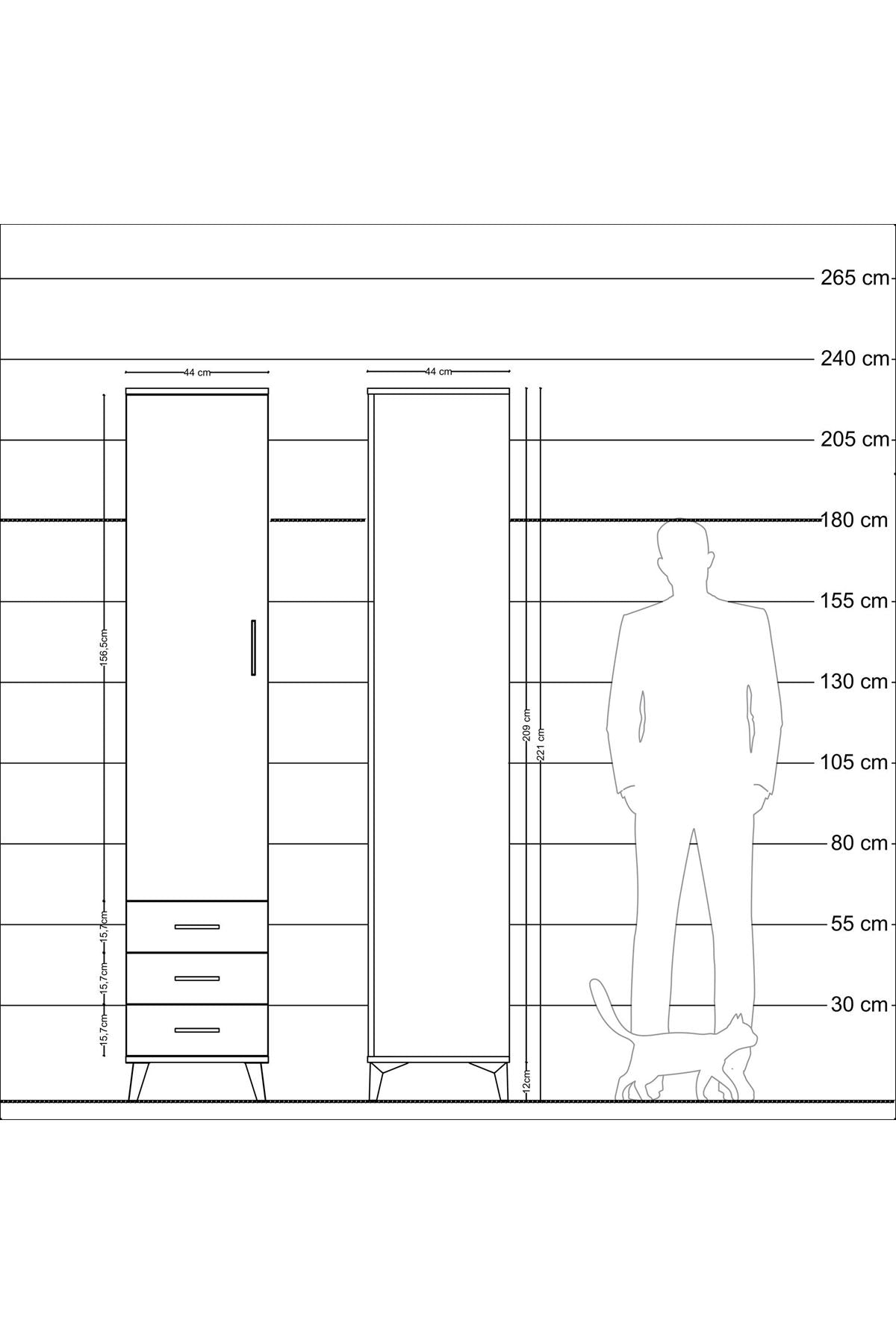 Hyperion Dolap 3 Raflı 3 Çekmeceli Tek Askılı 44x44x221 - S61M017V1B