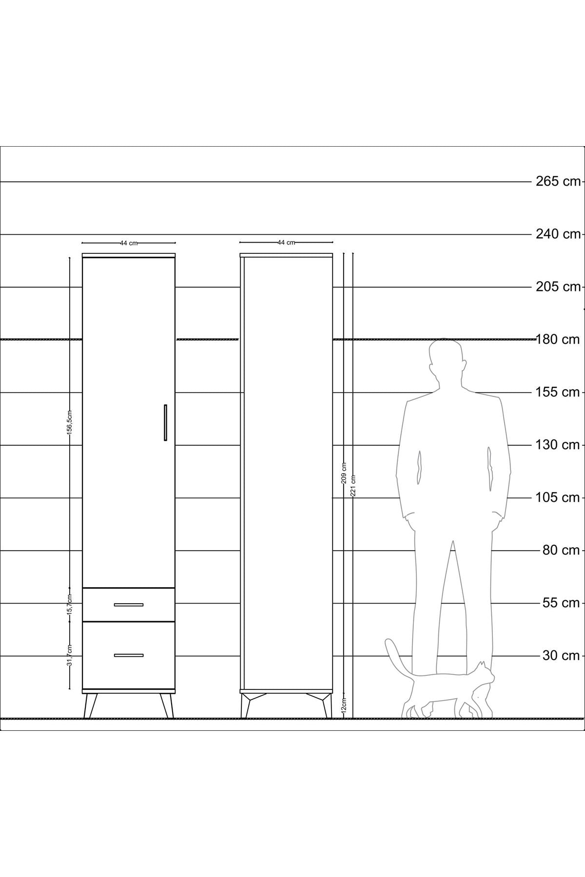 Hyperion Dolap 3 Raflı 2 Çekmeceli Tek Askılı 44x44x221 - S61M020V2B