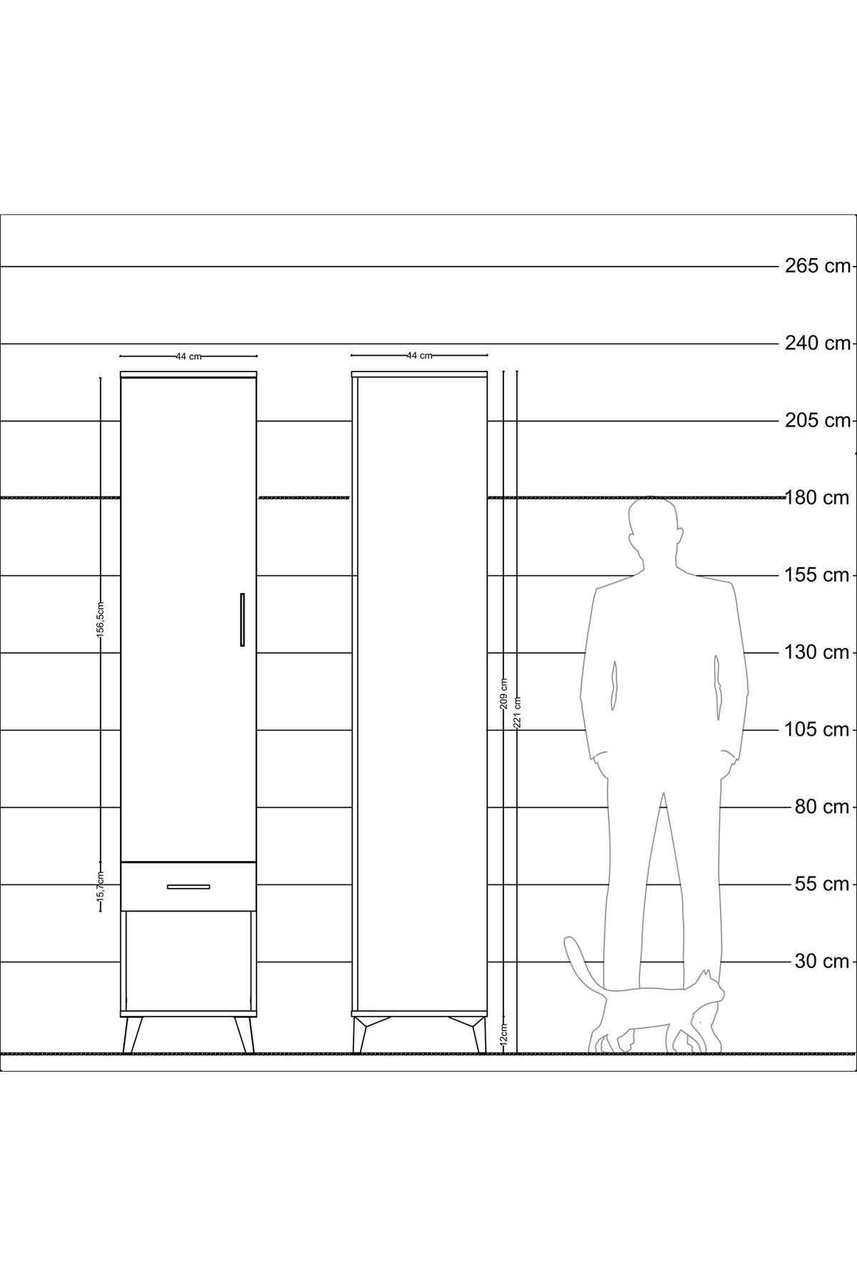 Hyperion Dolap 3 Raflı Tek Çekmeceli Tek Askılı 44x44x221 - S61M023V7B