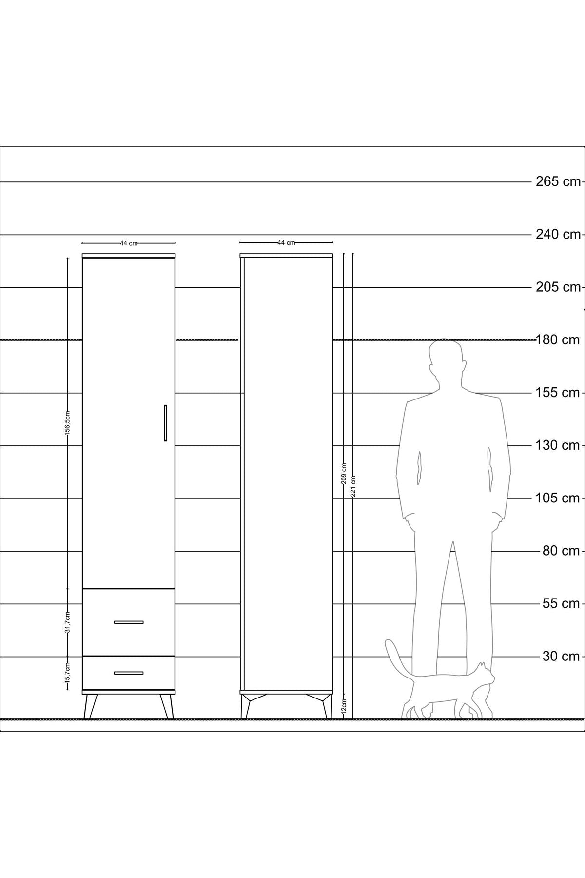 Hyperion Dolap 3 Raflı 2 Çekmeceli Tek Askılı 44x44x221 - S61M025V3B