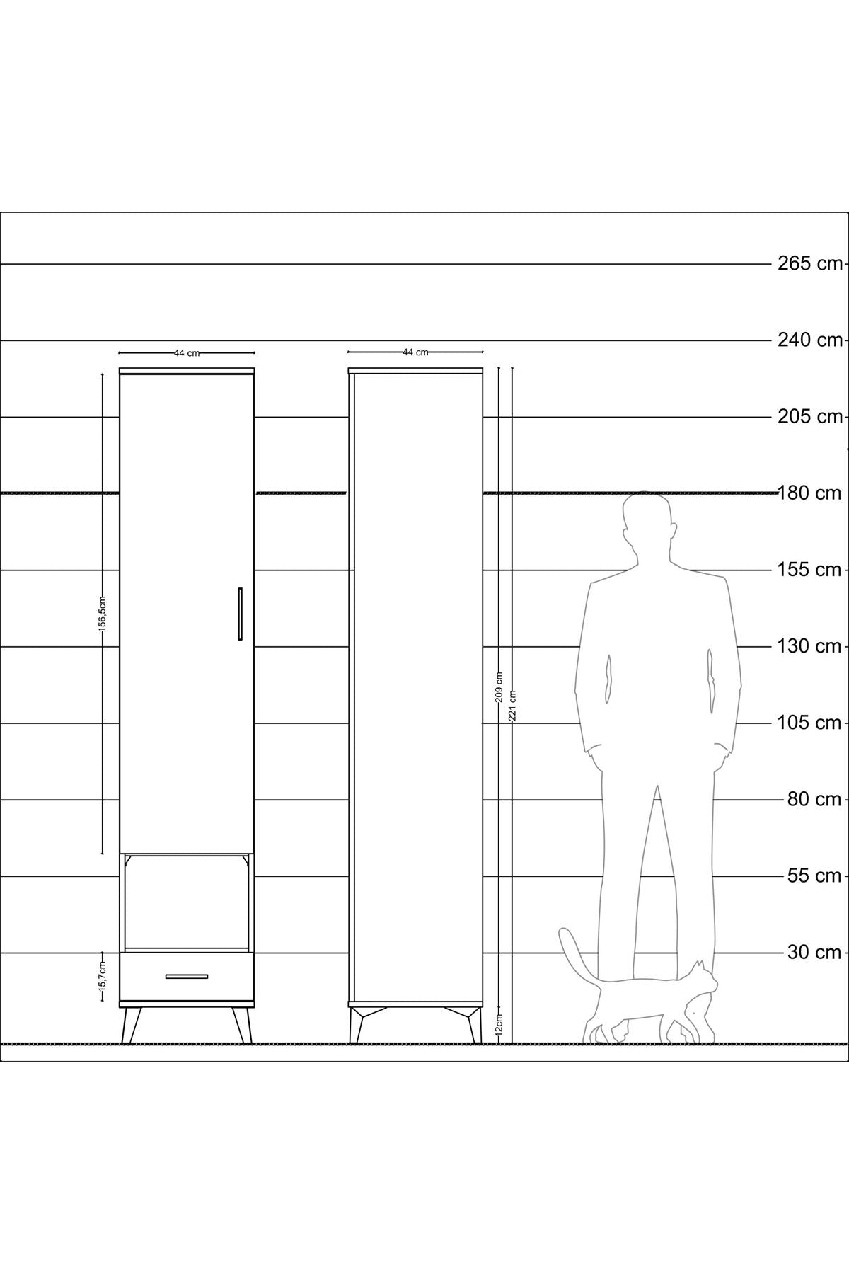Hyperion Dolap 4 Raflı Tek Çekmeceli Tek Askılı 44x44x221 - S61M028V4B