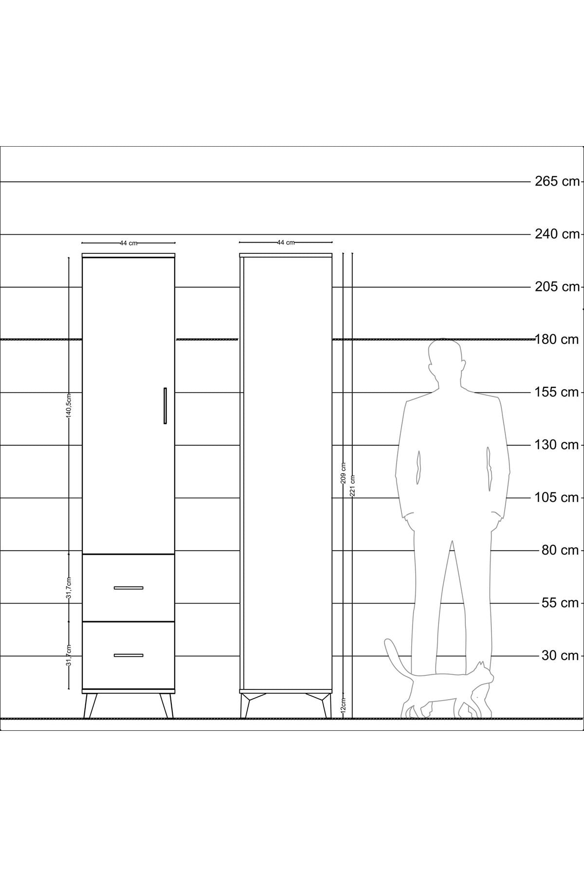 Hyperion Dolap 2 Raflı 2 Çekmeceli Tek Askılı 44x44x221 - S61M036V9B