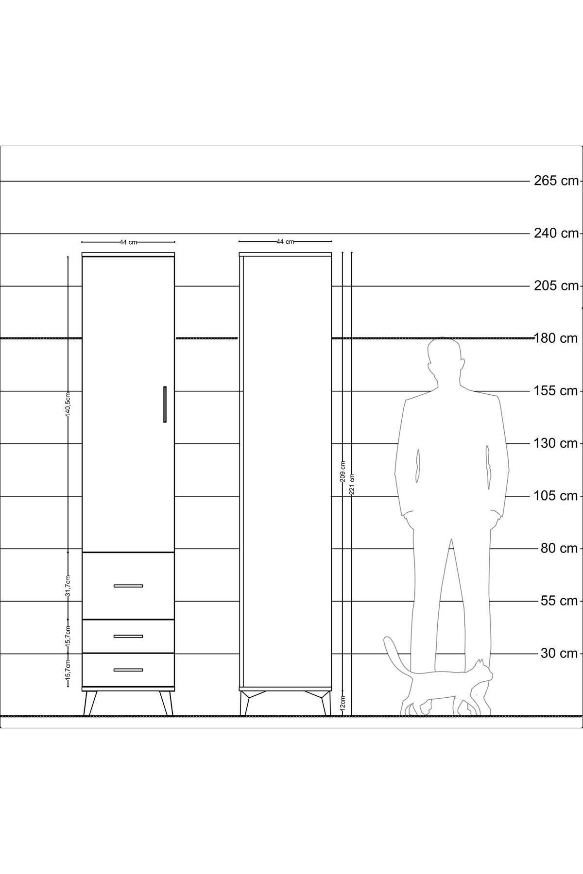 Hyperion Dolap 4 Raflı 3 Çekmeceli Tek Kapaklı 44x44x221 - S61M040V8B