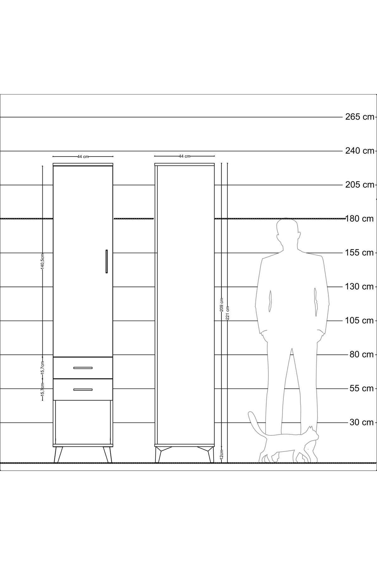 Hyperion Dolap 2 Raflı 2 Çekmeceli Tek Askılı 44x44x221 - S61M042V2B