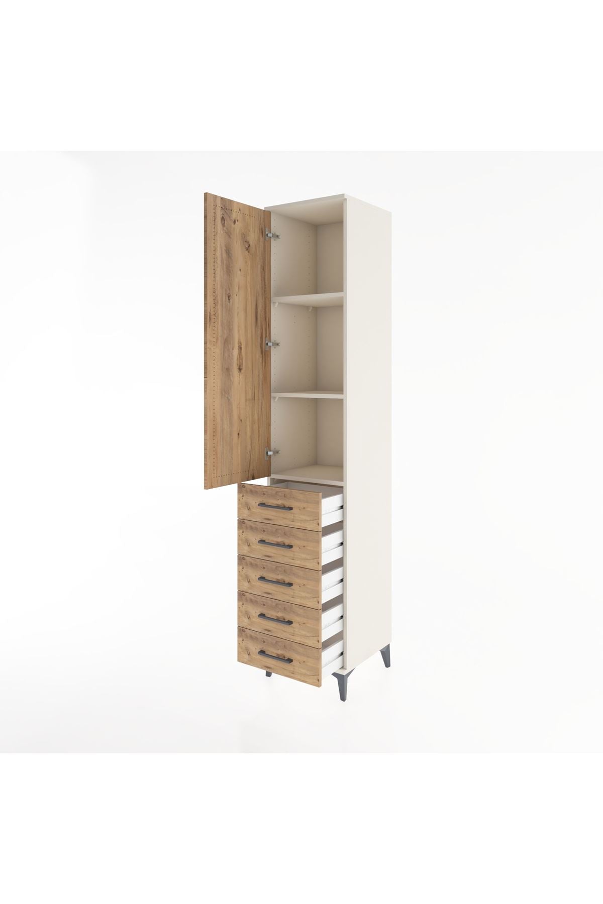 Hyperion Dolap 3 Raflı 5 Çekmeceli Tek Kapaklı 44x44x221 - S61M056V3B