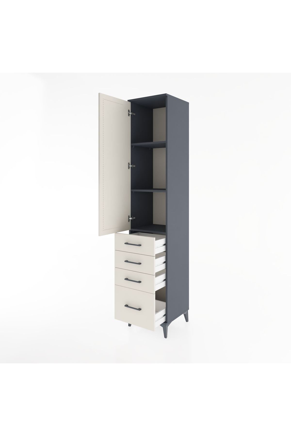 Hyperion Dolap 3 Raflı 4 Çekmeceli Tek Kapaklı 44x44x221 - S61M058V4B