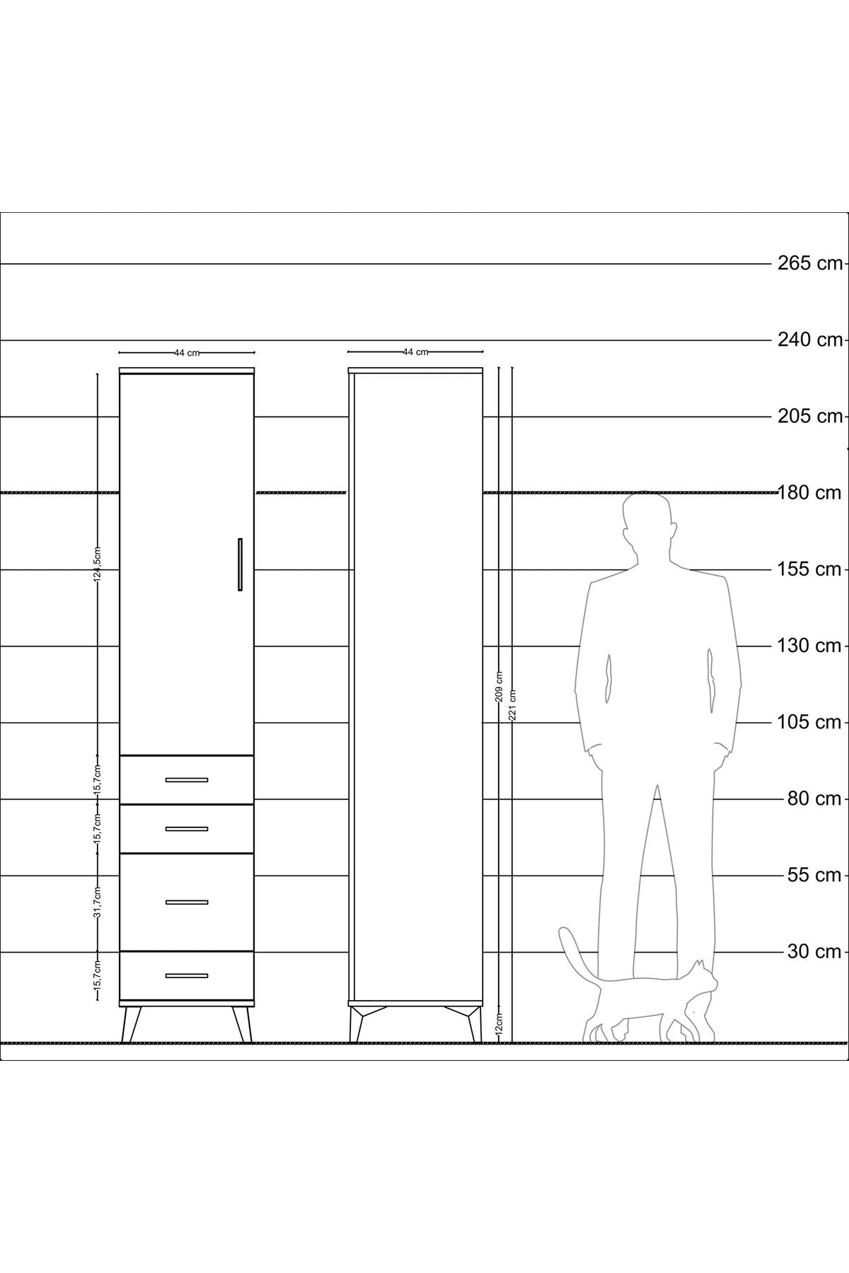 Hyperion Dolap 2 Raflı 4 Çekmeceli Tek Askılı 44x44x221 - S61M059V5B
