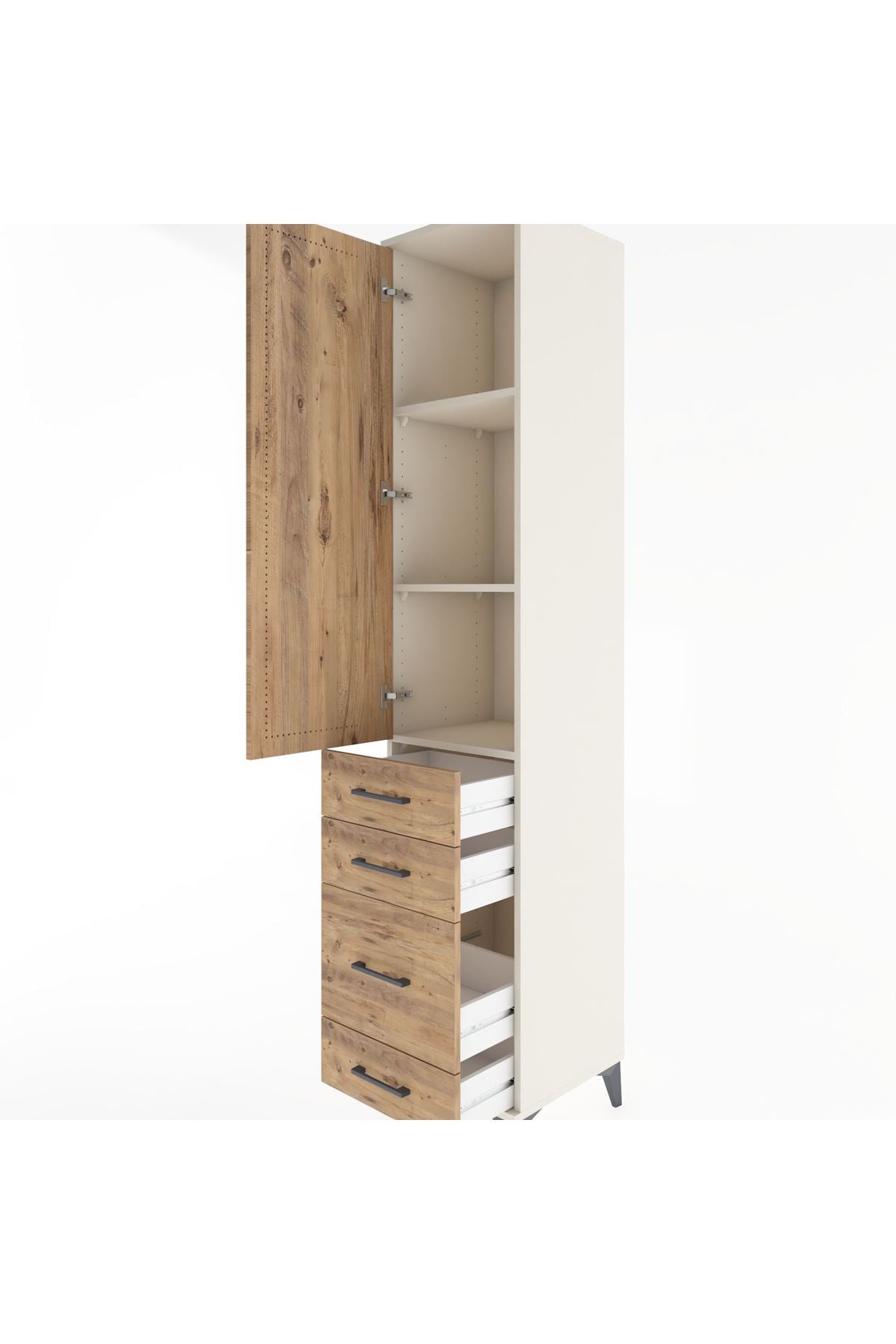 Hyperion Dolap 3 Raflı 4 Çekmeceli Tek Kapaklı 44x44x221 - S61M060V3B