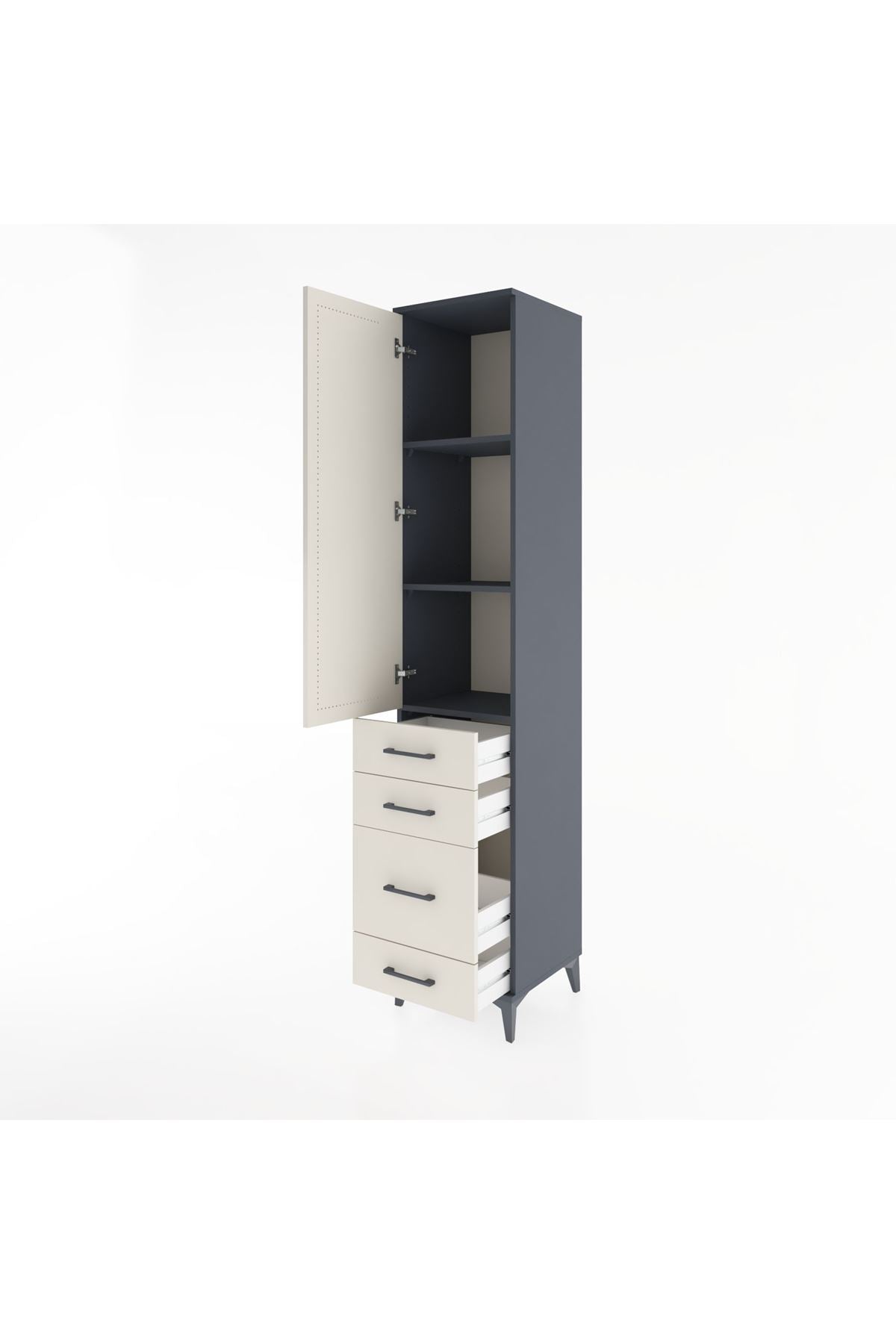 Hyperion Dolap 3 Raflı 4 Çekmeceli Tek Kapaklı 44x44x221 - S61M060V4B