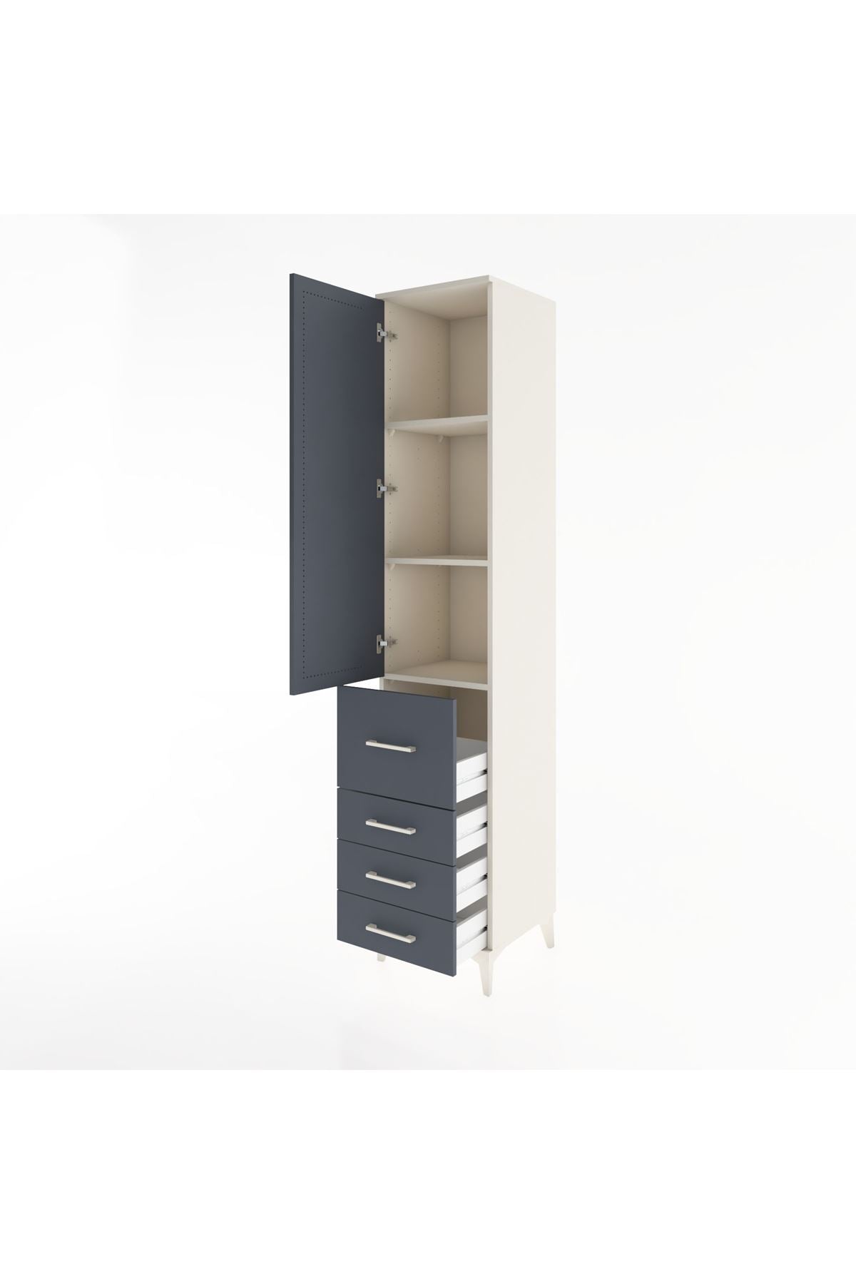 Hyperion Dolap 3 Raflı 4 Çekmeceli Tek Kapaklı 44x44x221 - S61M064V2B