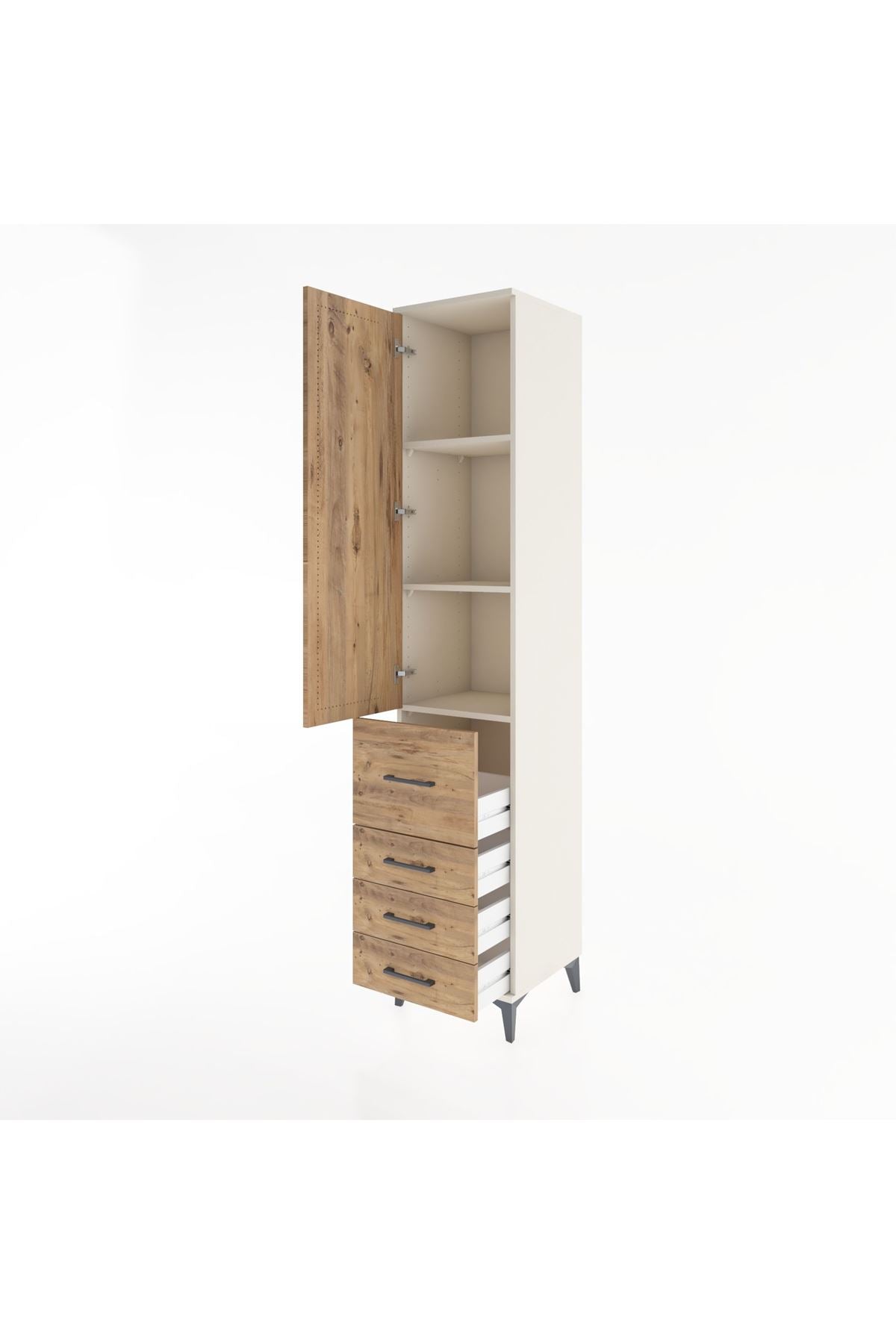 Hyperion Dolap 3 Raflı 4 Çekmeceli Tek Kapaklı 44x44x221 - S61M064V3B