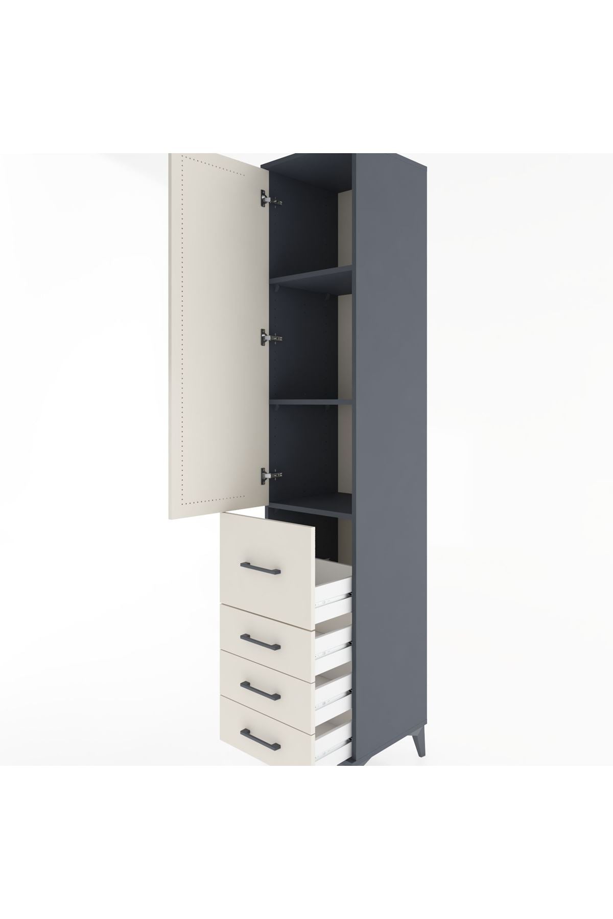 Hyperion Dolap 3 Raflı 4 Çekmeceli Tek Kapaklı 44x44x221 - S61M064V4B