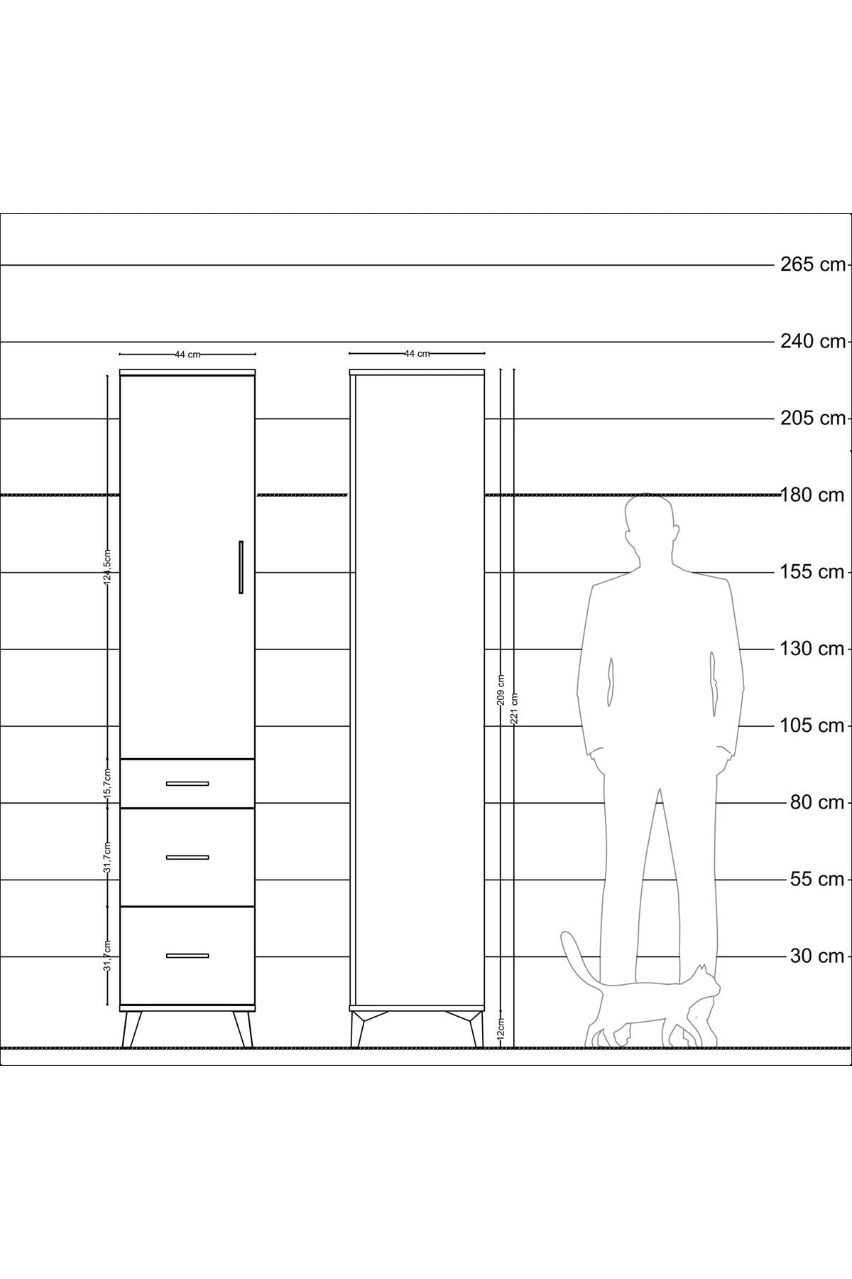 Hyperion Dolap 3 Raflı 3 Çekmeceli Tek Kapaklı 44x44x221 - S61M069V2B