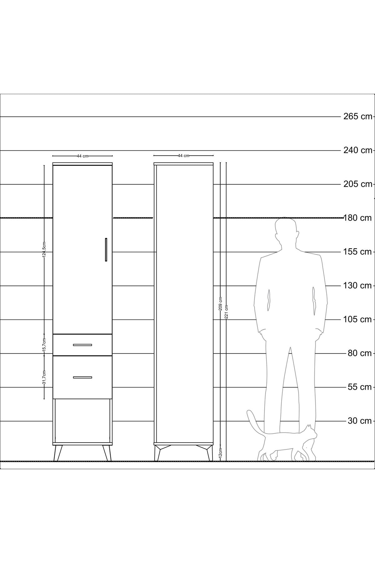 Hyperion Dolap 2 Raflı 2 Çekmeceli Tek Askılı 44x44x221 - S61M070V6B