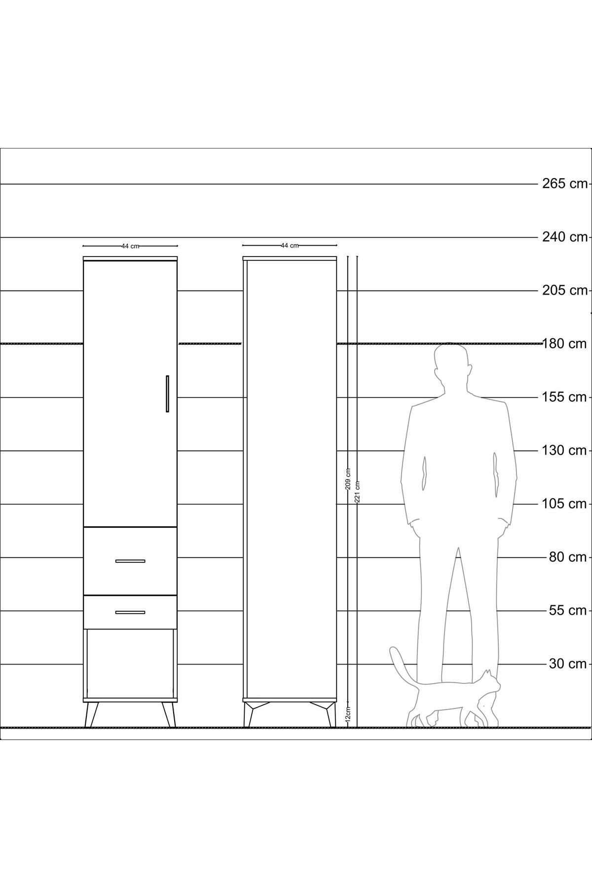 Hyperion Dolap 3 Raflı 2 Çekmeceli Tek Kapaklı 44x44x221 - S61M073V4B