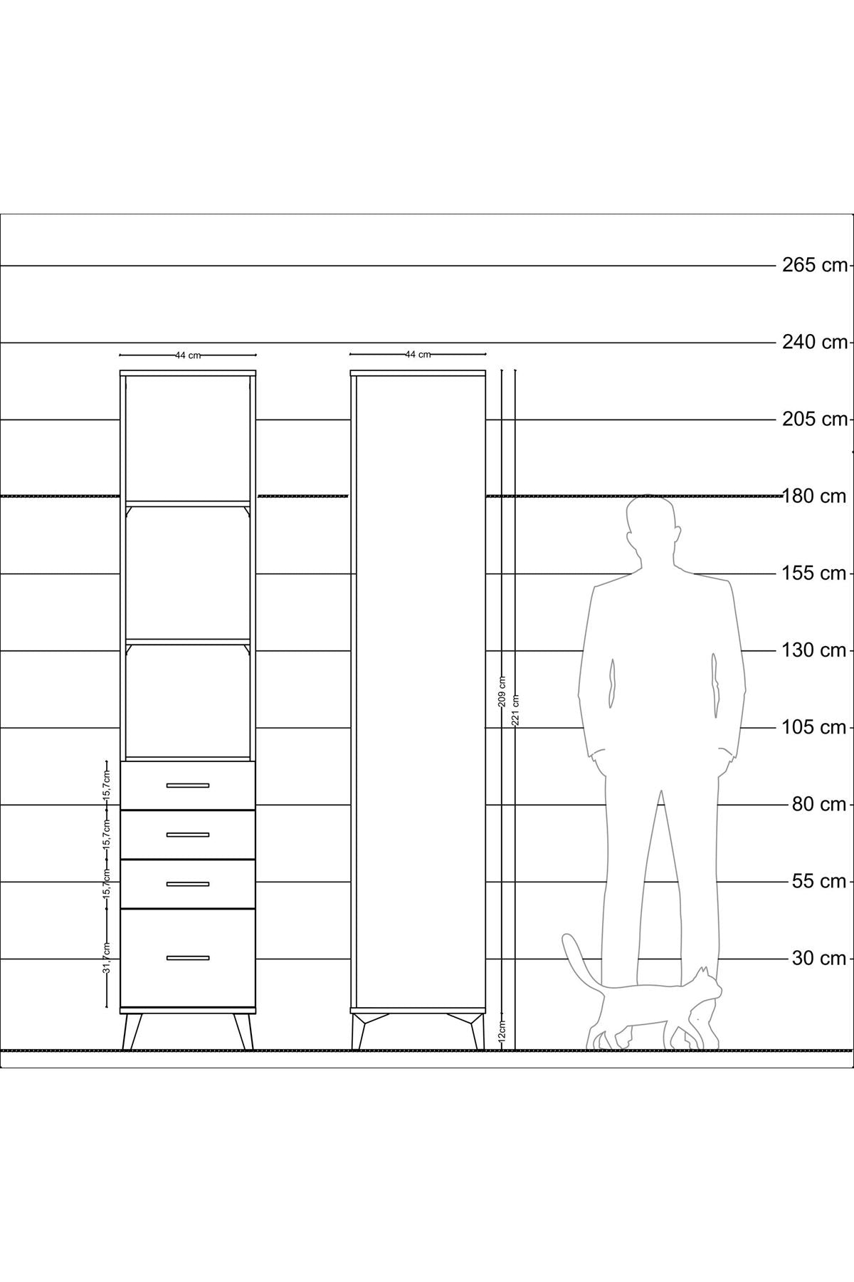 Hyperion Dolap 3 Raflı 4 Çekmeceli 44x44x221 - S61M087V1B