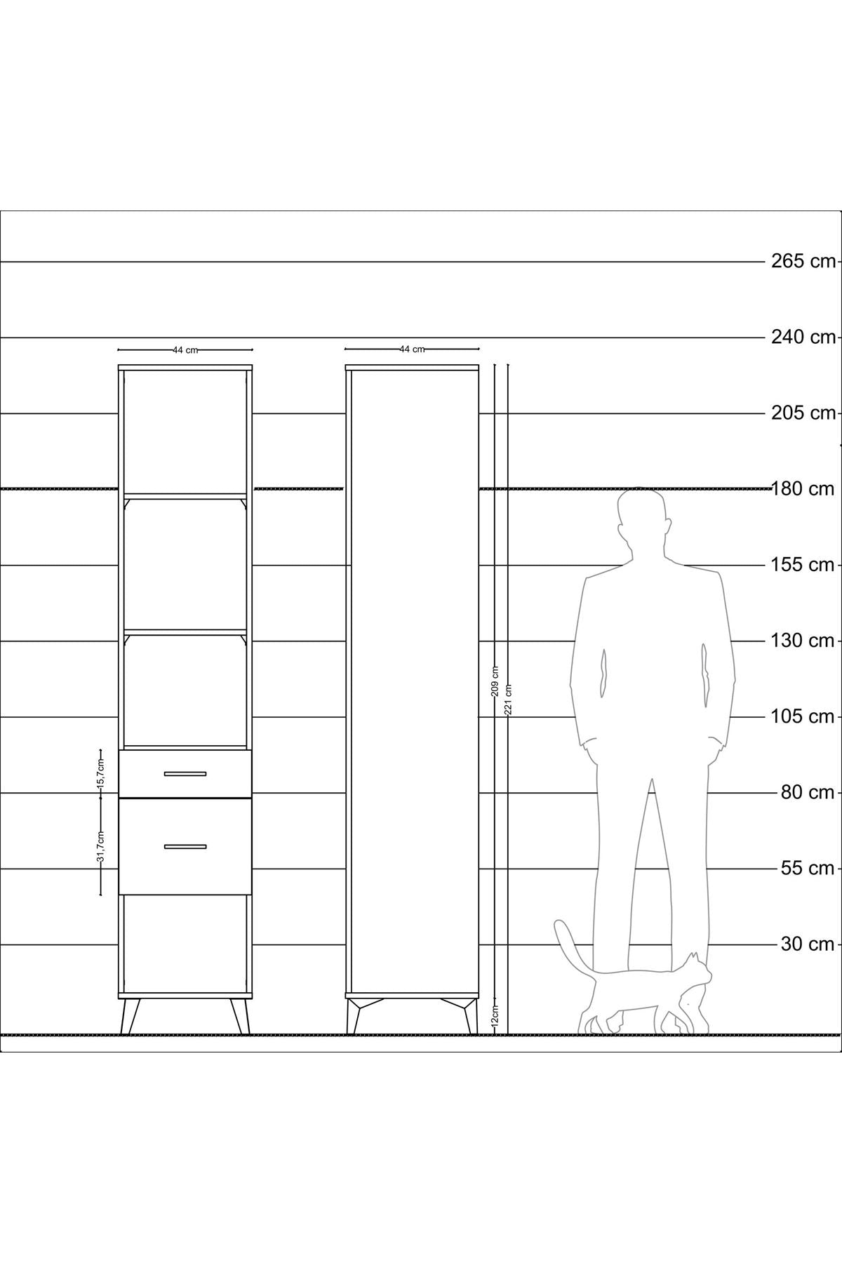Hyperion Dolap 3 Raflı 2 Çekmeceli 44x44x221 - S61M094V1B