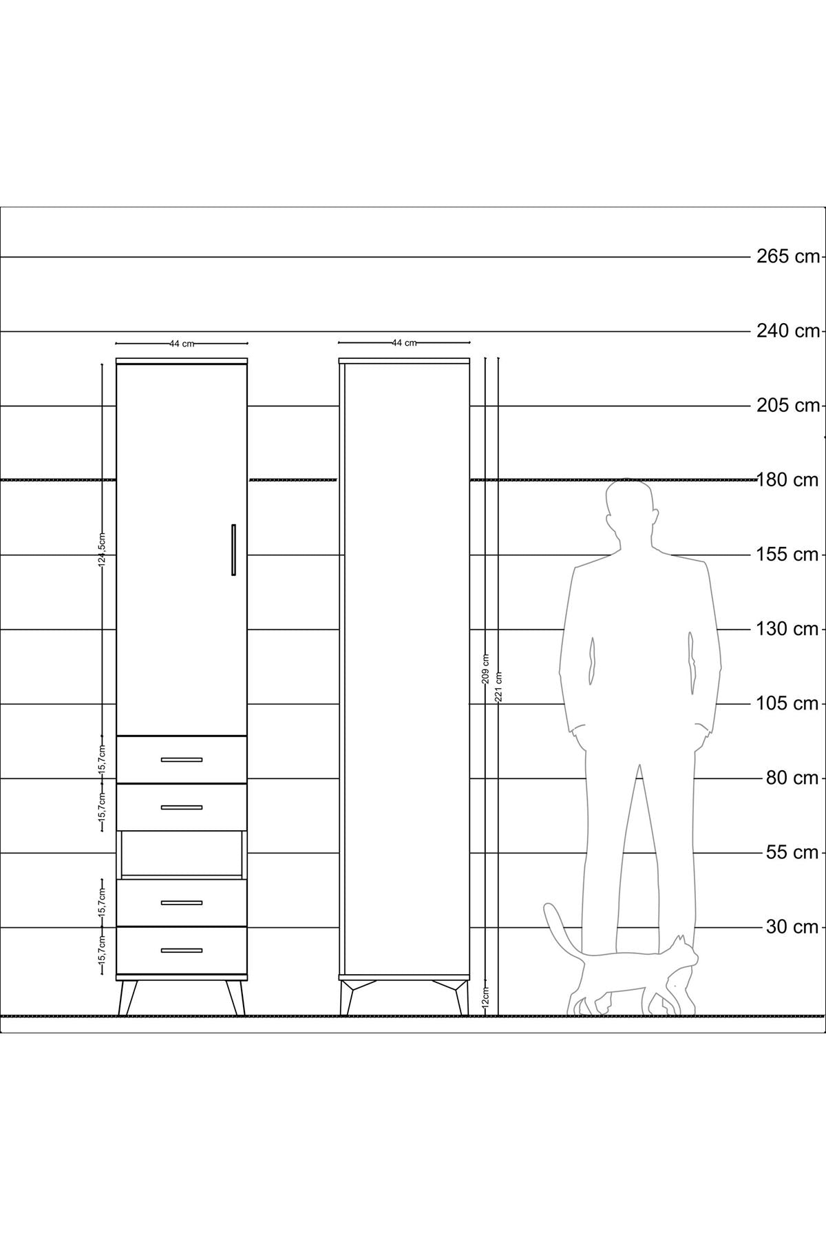 Hyperion Dolap 3 Raflı 4 Çekmeceli Tek Askılı 44x44x221 - S61M102V4B