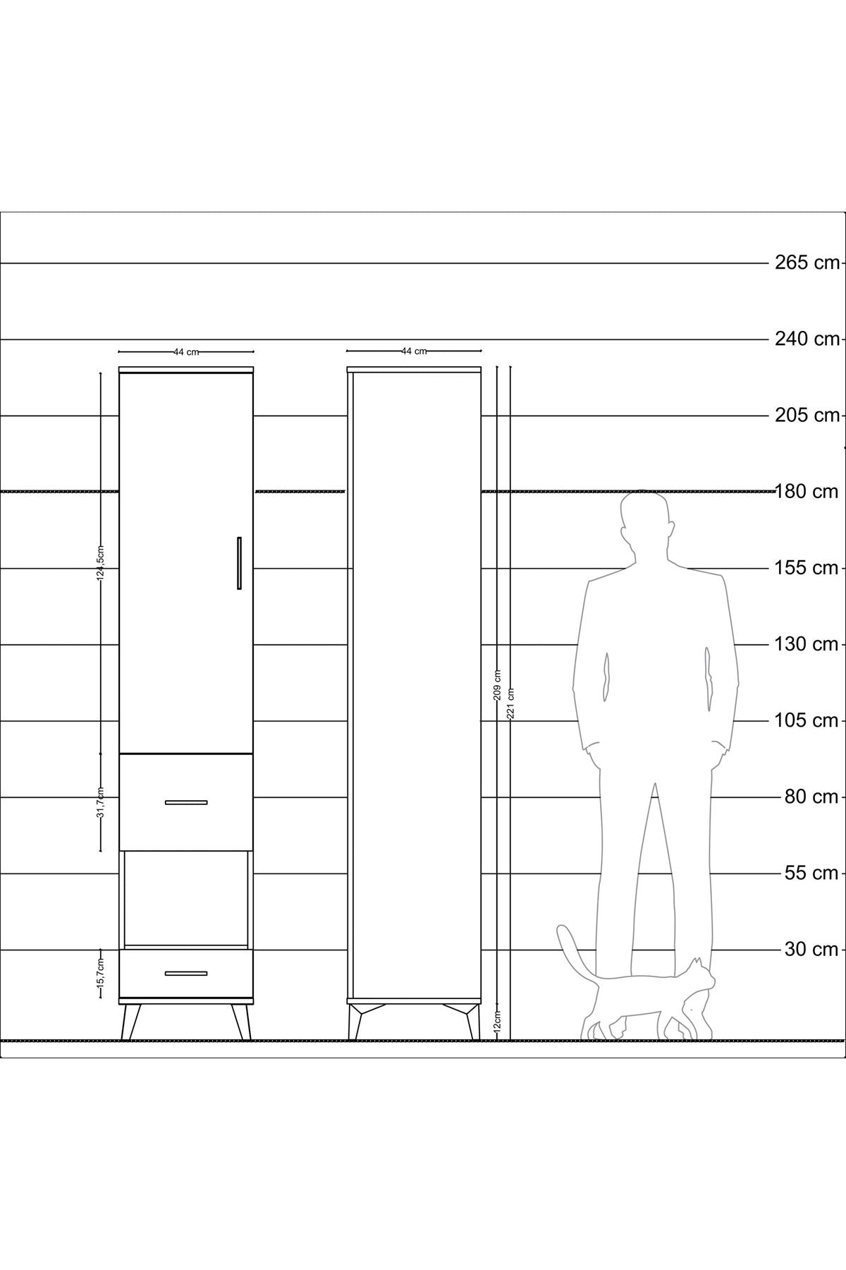 Hyperion Dolap 4 Raflı 2 Çekmeceli Tek Kapaklı 44x44x221 - S61M107V3B