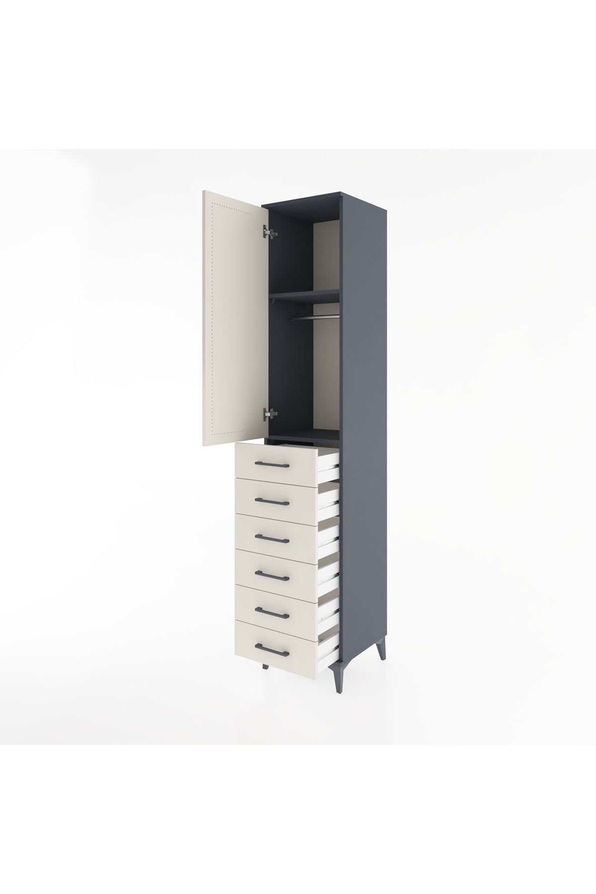 Hyperion Dolap 2 Raflı 6 Çekmeceli Tek Askılı 44x44x221 - S61M108V4B