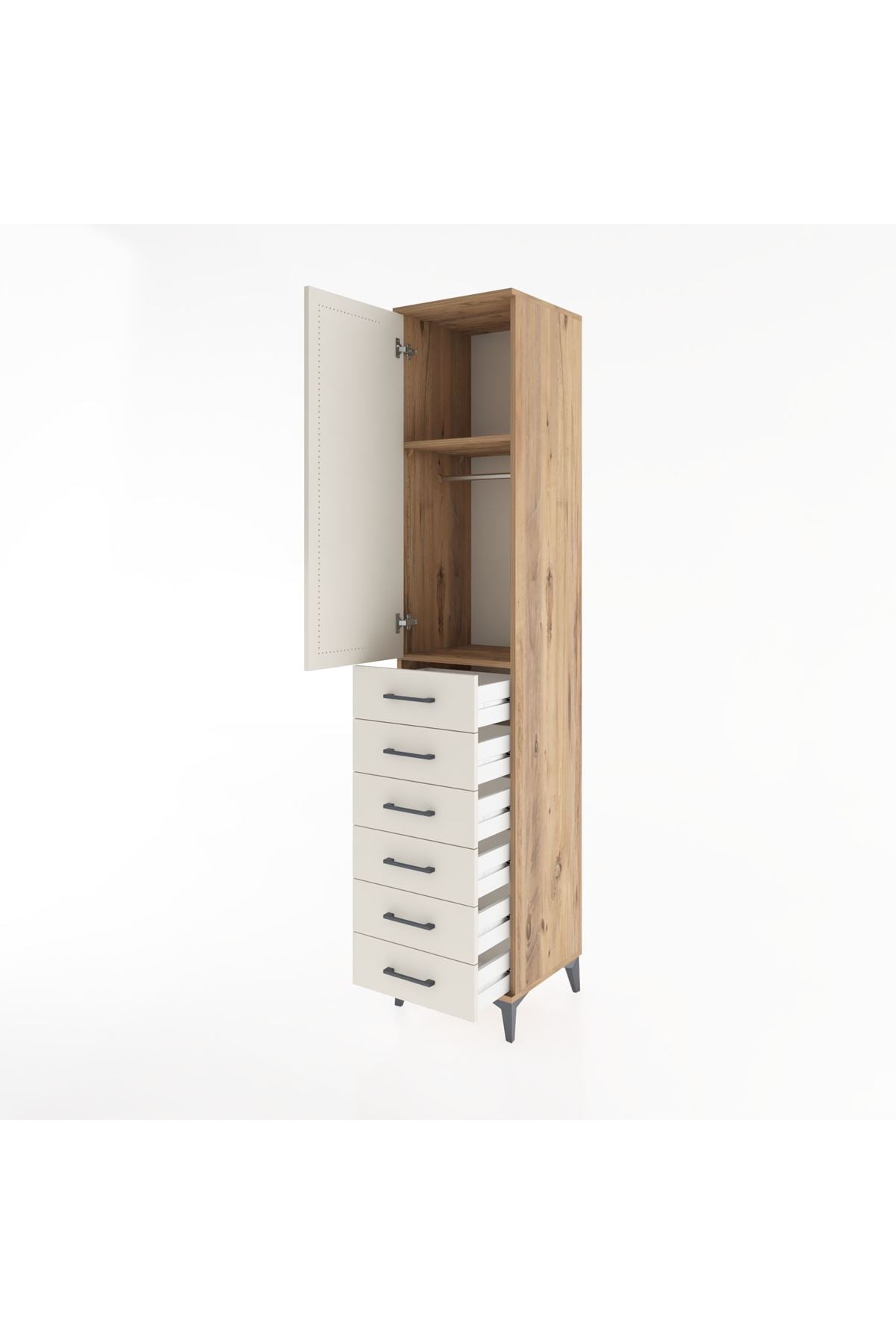 Hyperion Dolap 2 Raflı 6 Çekmeceli Tek Askılı 44x44x221 - S61M108V7B
