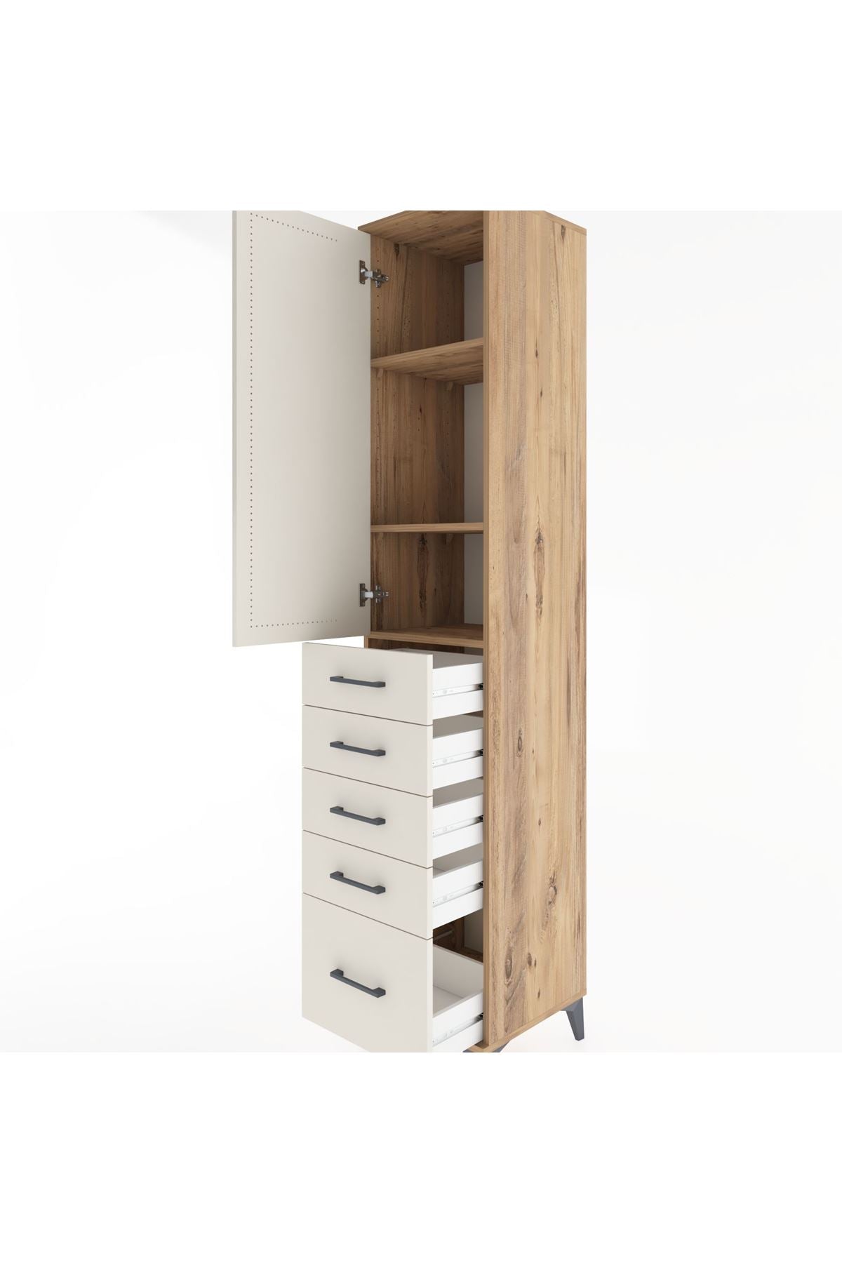Hyperion Dolap 3 Raflı 5 Çekmeceli Tek Kapaklı 44x44x221 - S61M111V7B
