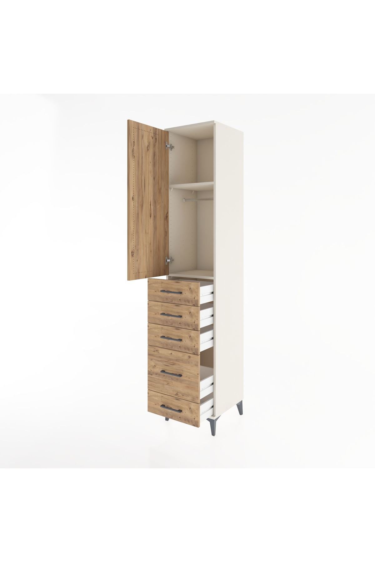 Hyperion Dolap 2 Raflı 5 Çekmeceli Tek Askılı 44x44x221 - S61M112V3B