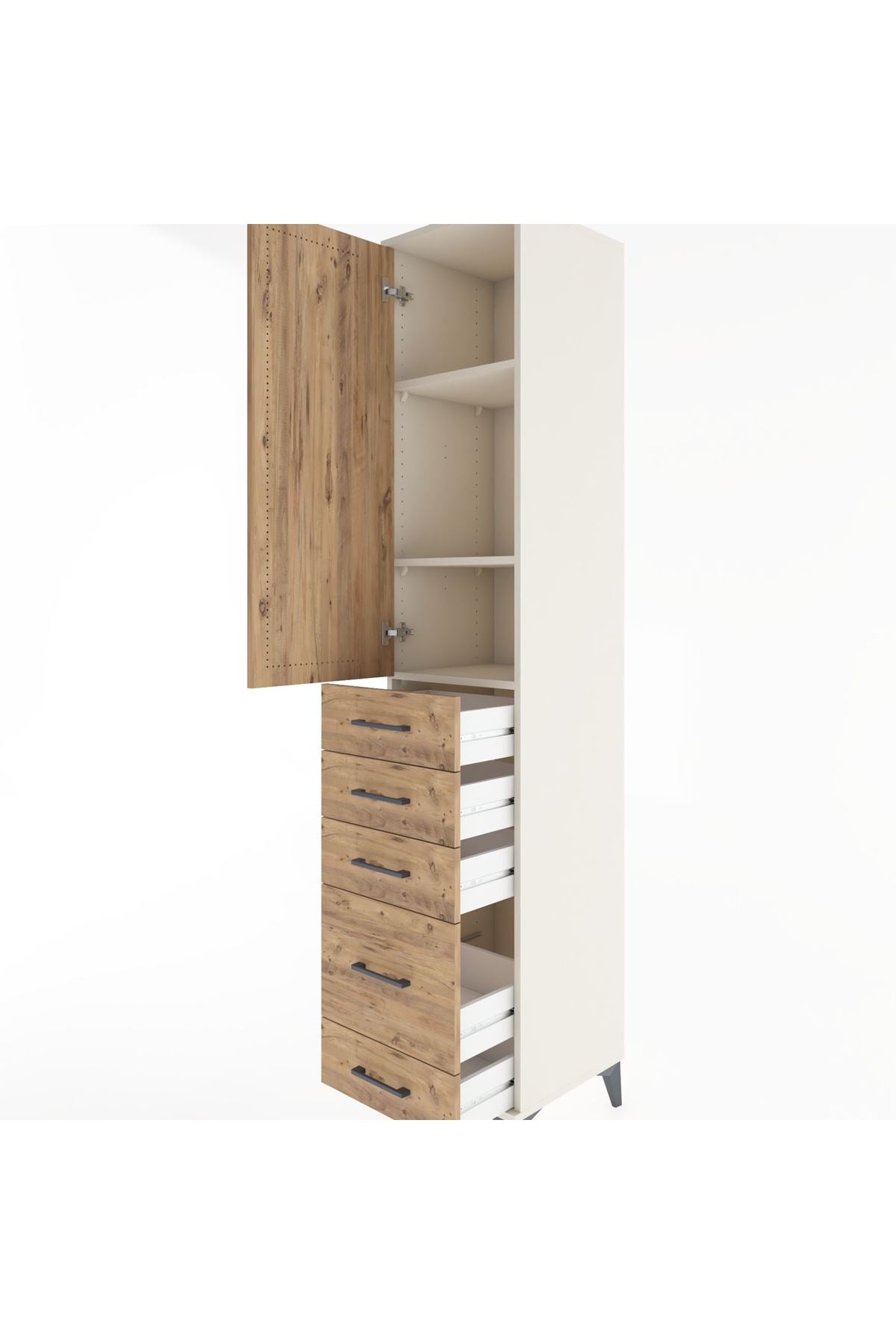Hyperion Dolap 3 Raflı 5 Çekmeceli Tek Kapaklı 44x44x221 - S61M113V3B