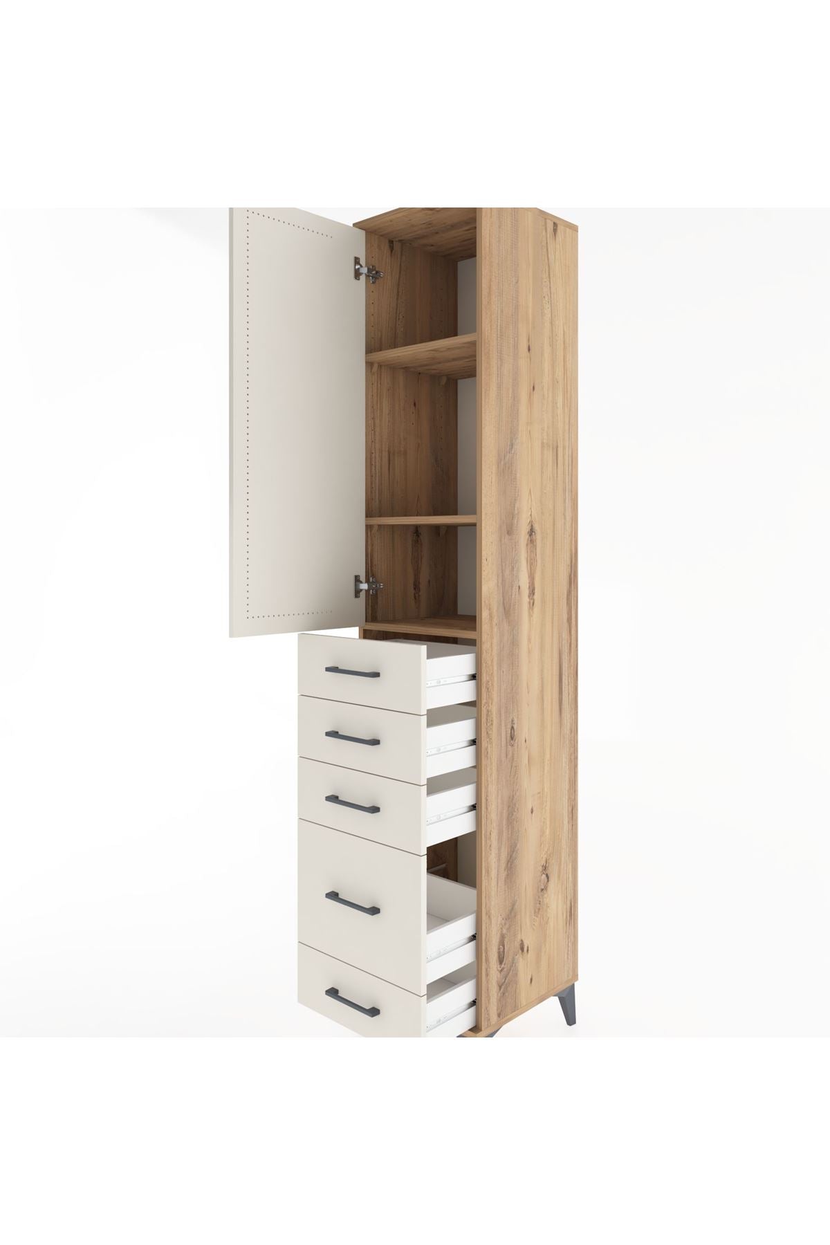 Hyperion Dolap 3 Raflı 5 Çekmeceli Tek Kapaklı 44x44x221 - S61M113V7B