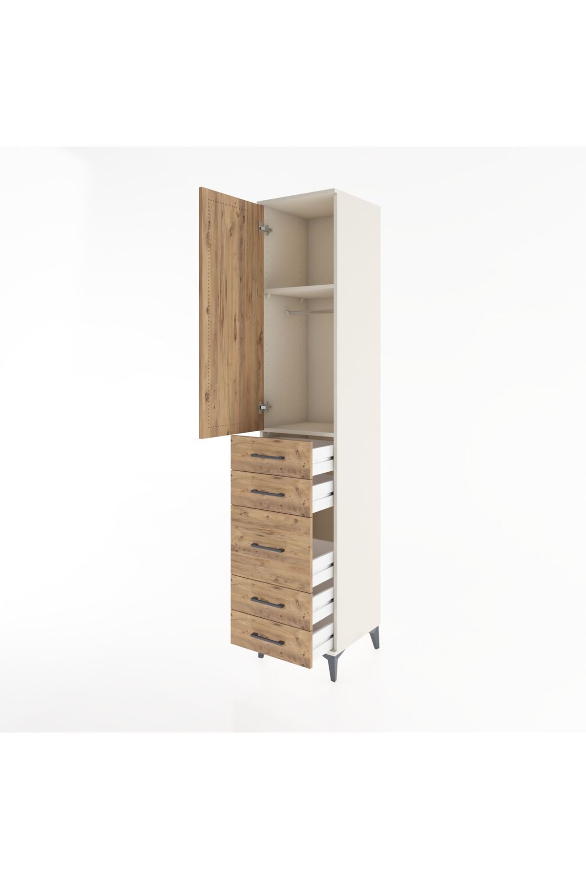 Hyperion Dolap 2 Raflı 5 Çekmeceli Tek Askılı 44x44x221 - S61M114V3B