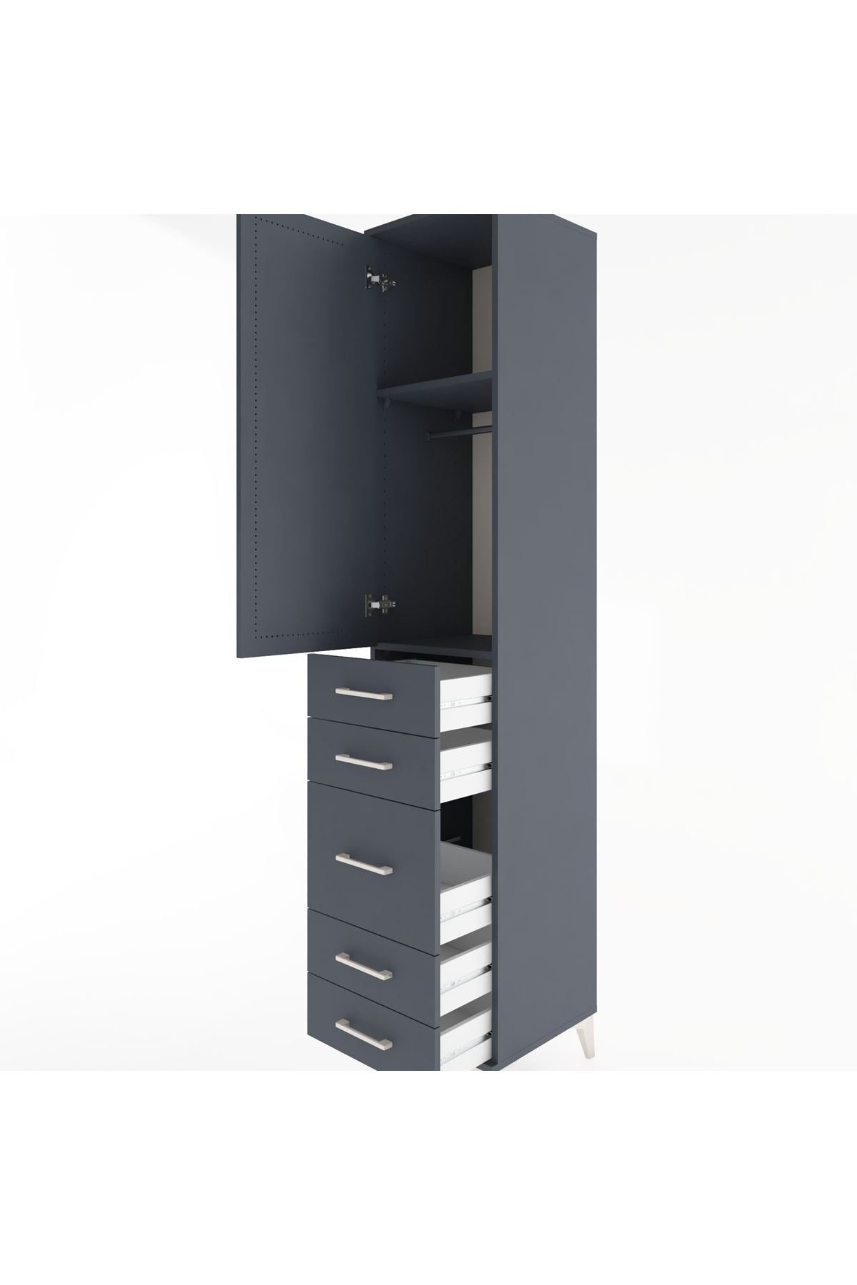 Hyperion Dolap 2 Raflı 5 Çekmeceli Tek Askılı 44x44x221 - S61M114V5B