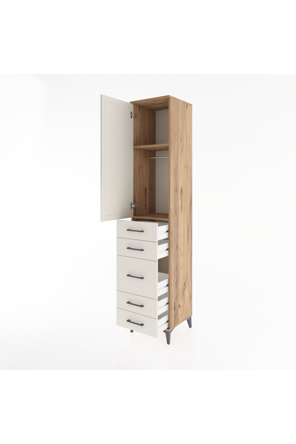 Hyperion Dolap 2 Raflı 5 Çekmeceli Tek Askılı 44x44x221 - S61M114V7B