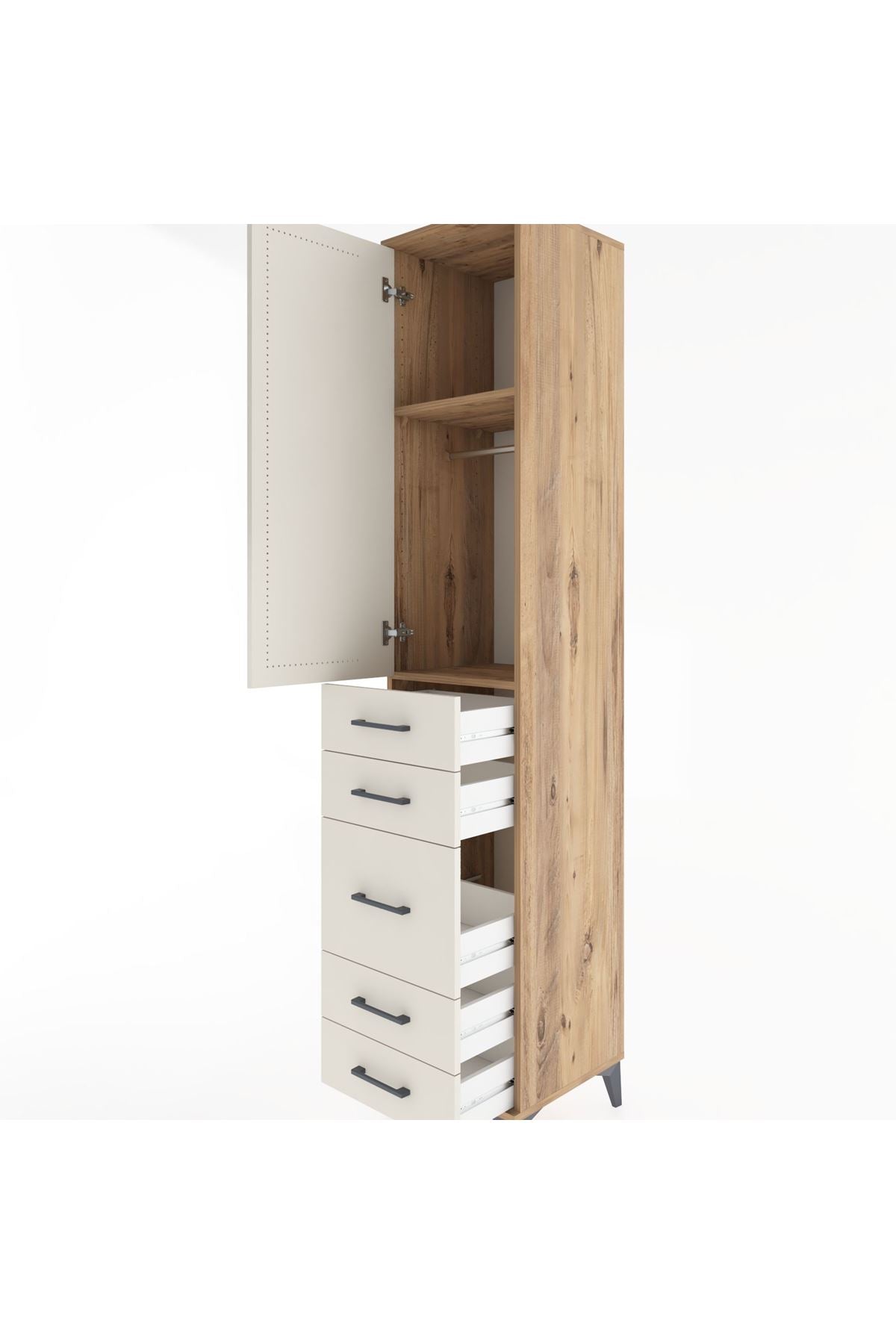 Hyperion Dolap 2 Raflı 5 Çekmeceli Tek Askılı 44x44x221 - S61M114V7B