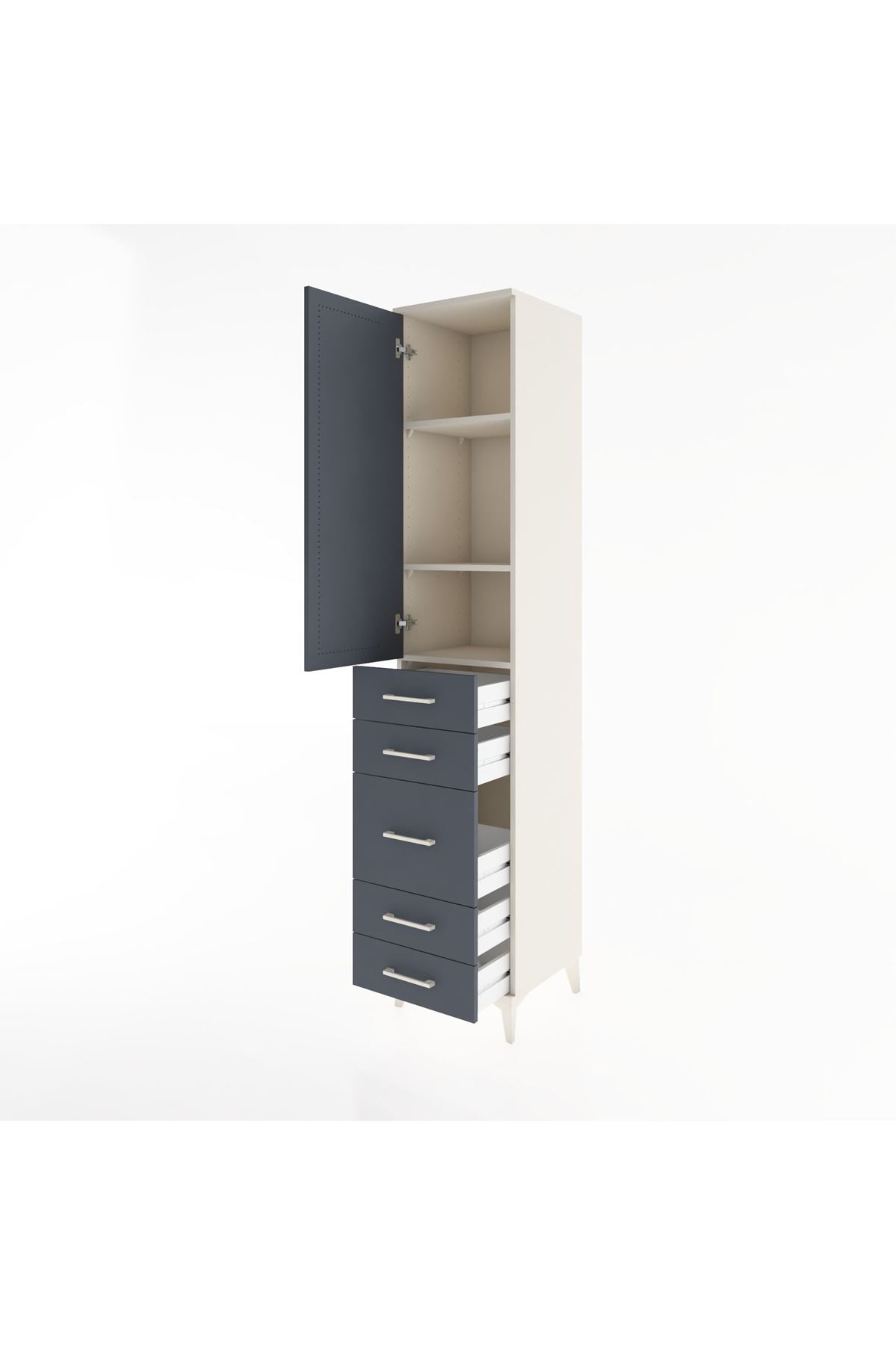 Hyperion Dolap 3 Raflı 5 Çekmeceli Tek Kapaklı 44x44x221 - S61M115V2B