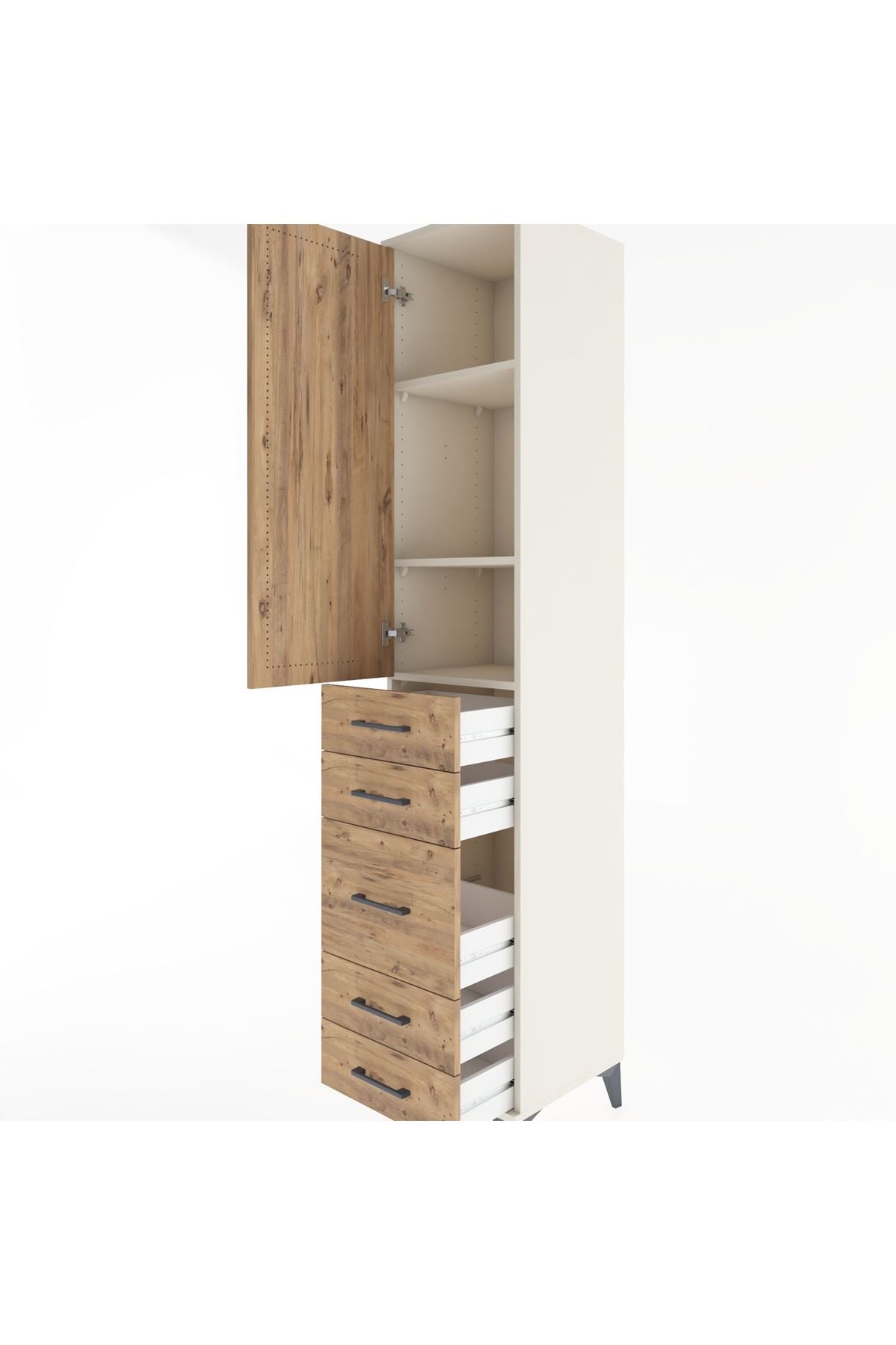 Hyperion Dolap 3 Raflı 5 Çekmeceli Tek Kapaklı 44x44x221 - S61M115V3B