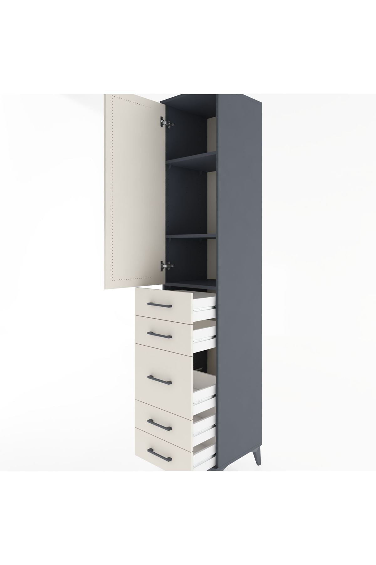 Hyperion Dolap 3 Raflı 5 Çekmeceli Tek Kapaklı 44x44x221 - S61M115V4B