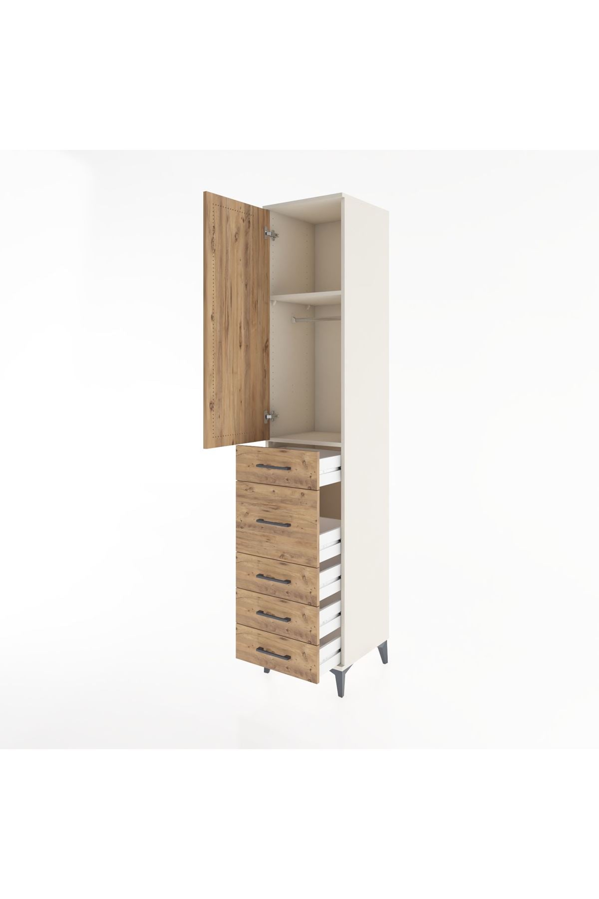 Hyperion Dolap 2 Raflı 5 Çekmeceli Tek Askılı 44x44x221 - S61M116V3B