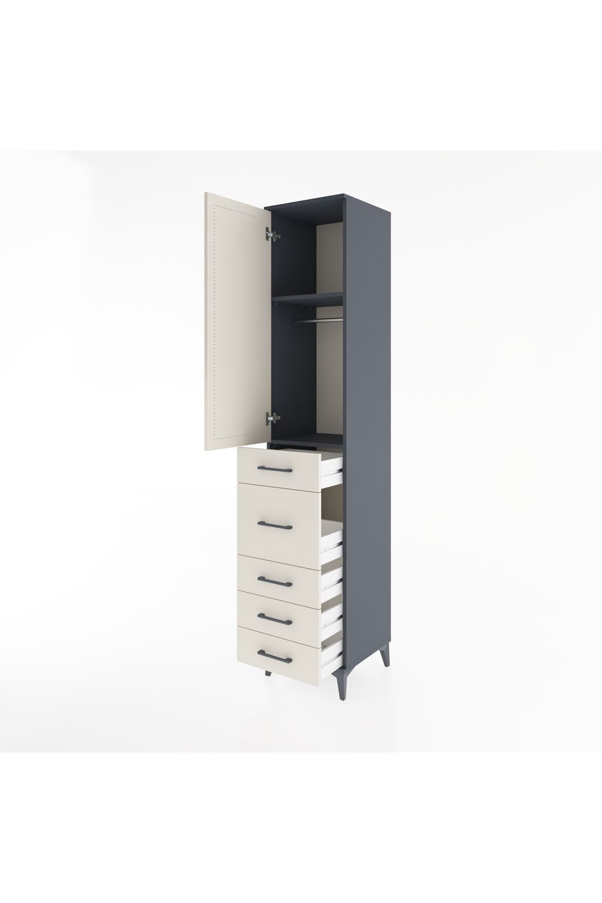 Hyperion Dolap 2 Raflı 5 Çekmeceli Tek Askılı 44x44x221 - S61M116V4B