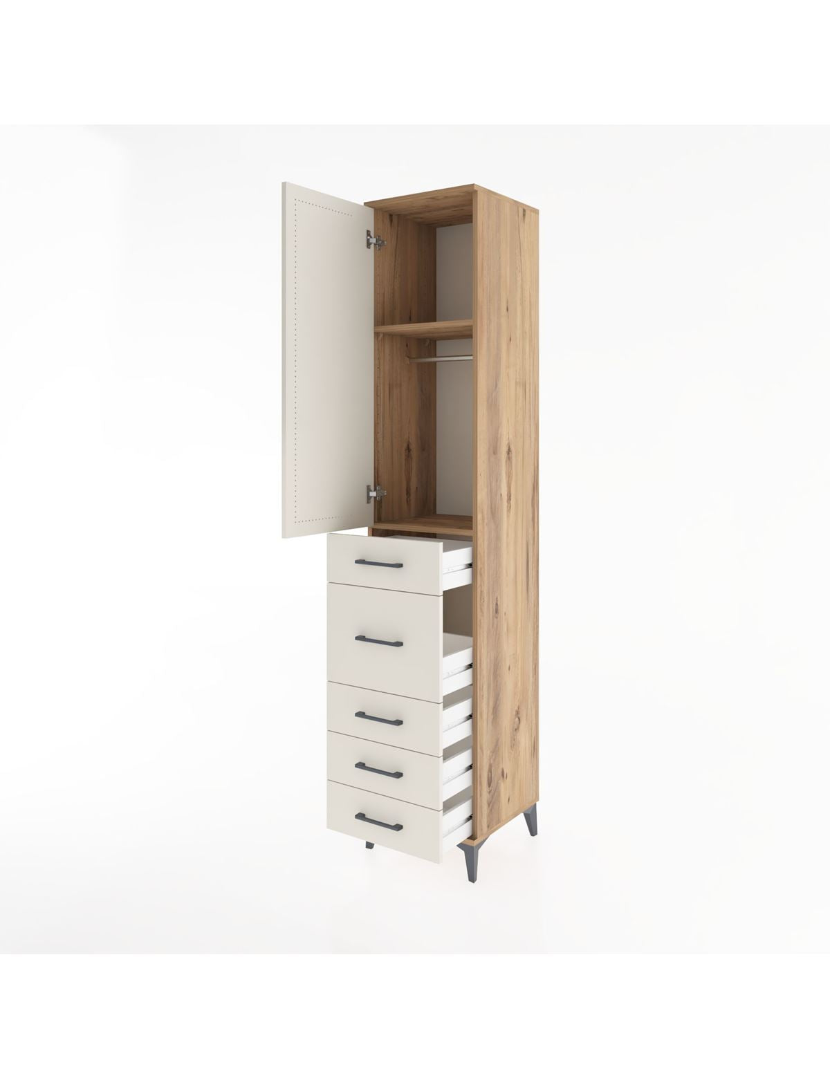 Hyperion Dolap 2 Raflı 5 Çekmeceli Tek Askılı 44x44x221 - S61M116V7B