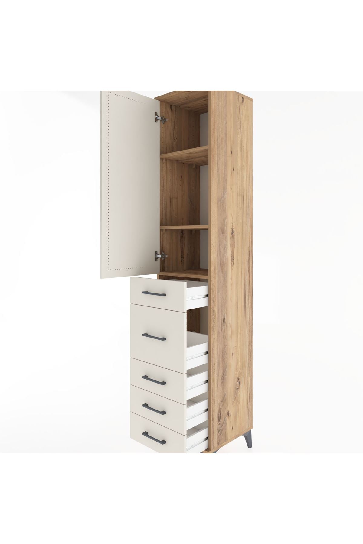 Hyperion Dolap 3 Raflı 5 Çekmeceli Tek Kapaklı 44x44x221 - S61M117V7B