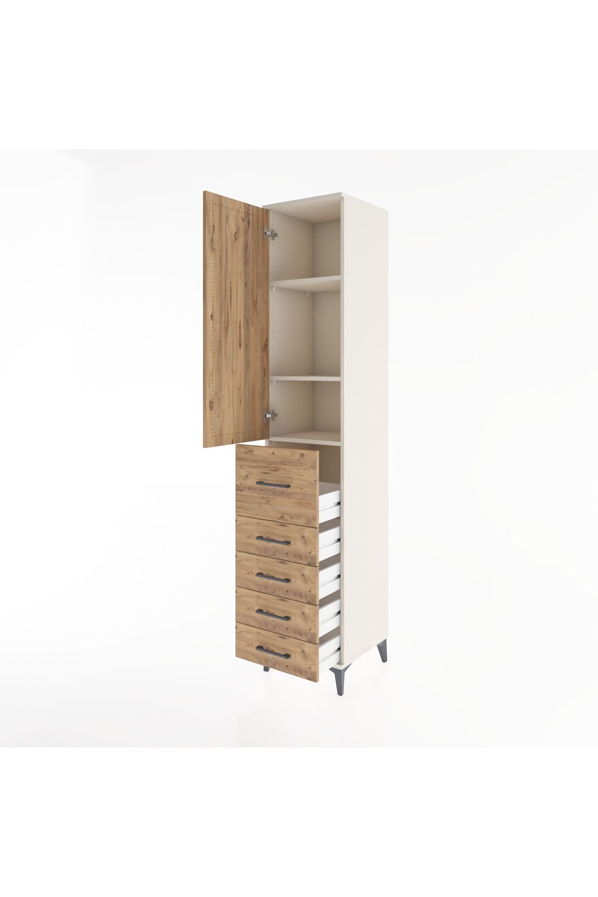 Hyperion Dolap 3 Raflı 5 Çekmeceli Tek Kapaklı 44x44x221 - S61M119V3B
