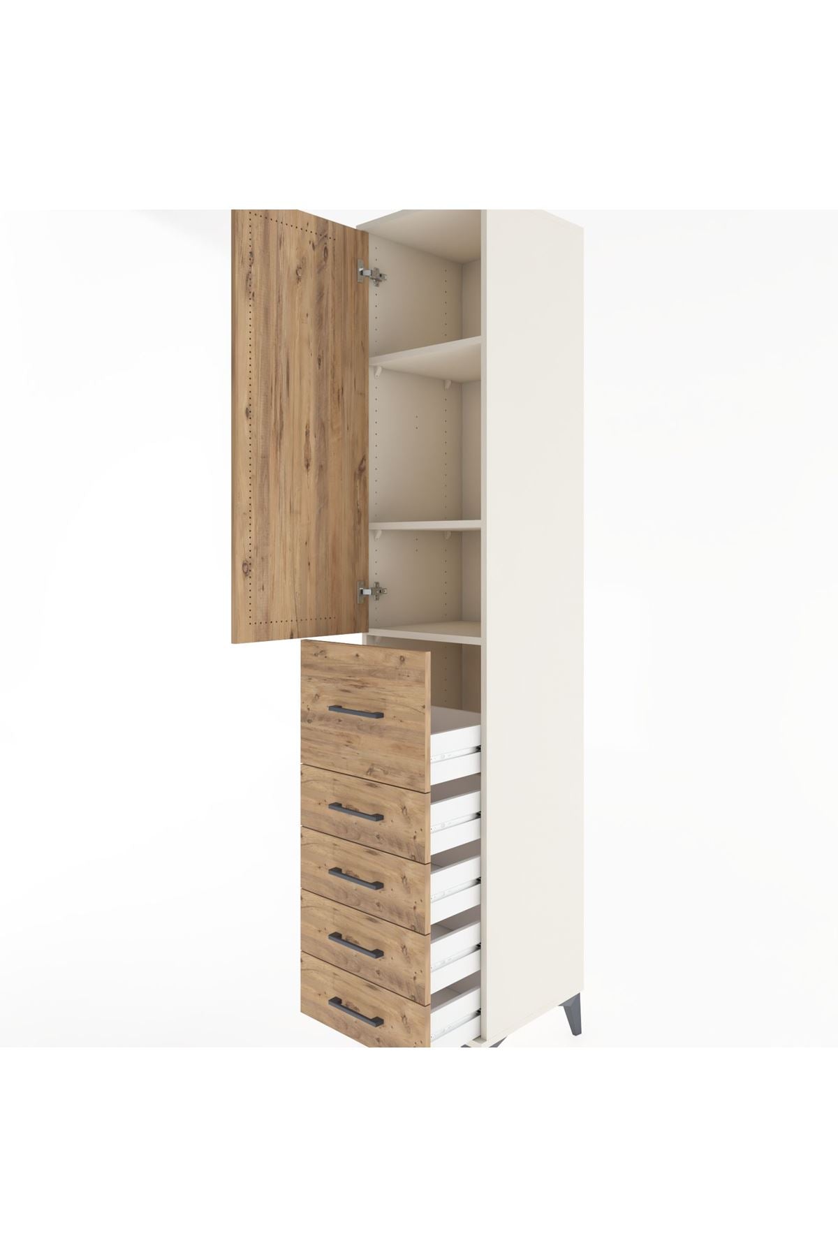 Hyperion Dolap 3 Raflı 5 Çekmeceli Tek Kapaklı 44x44x221 - S61M119V3B