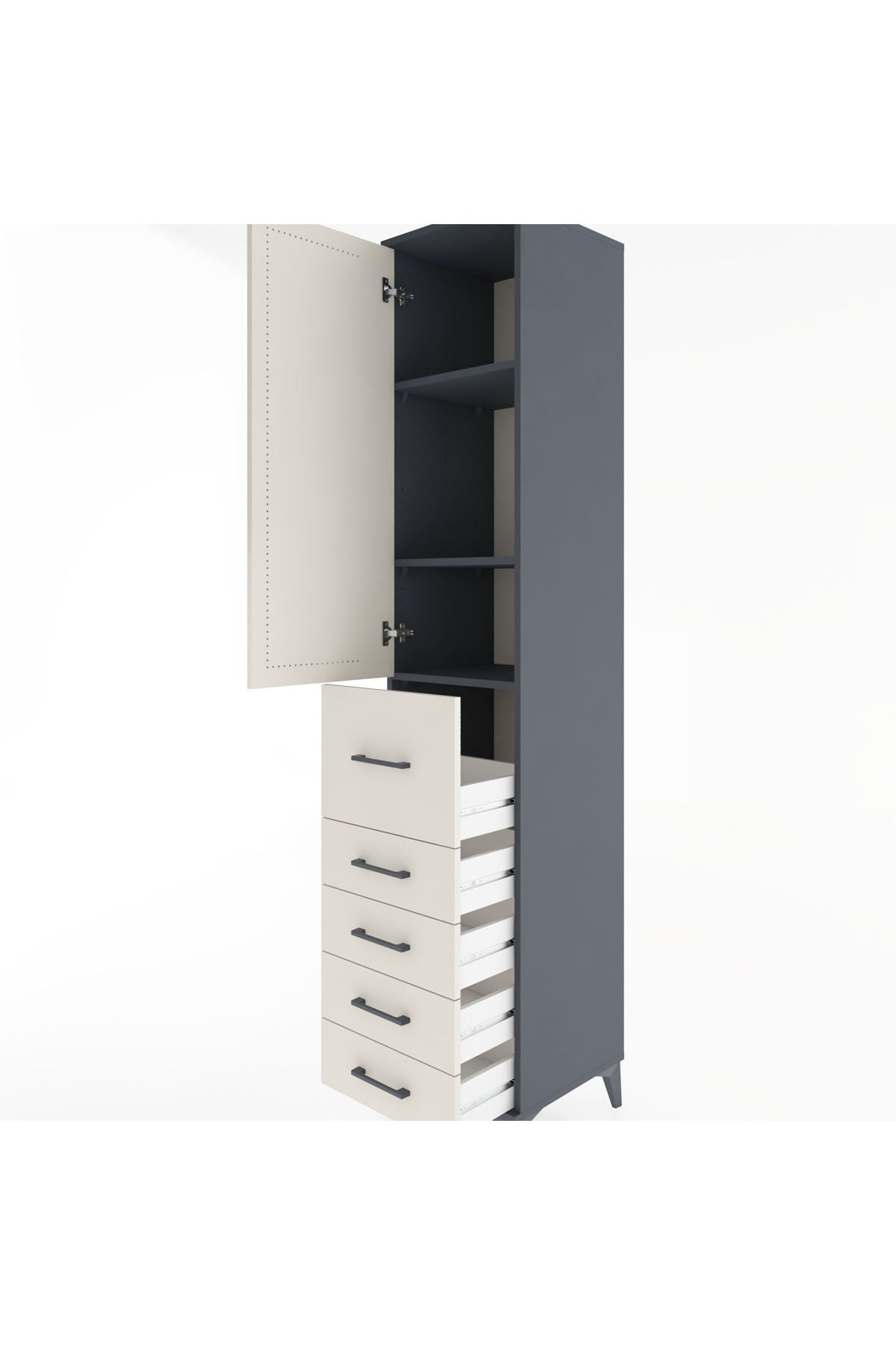 Hyperion Dolap 3 Raflı 5 Çekmeceli Tek Kapaklı 44x44x221 - S61M119V4B