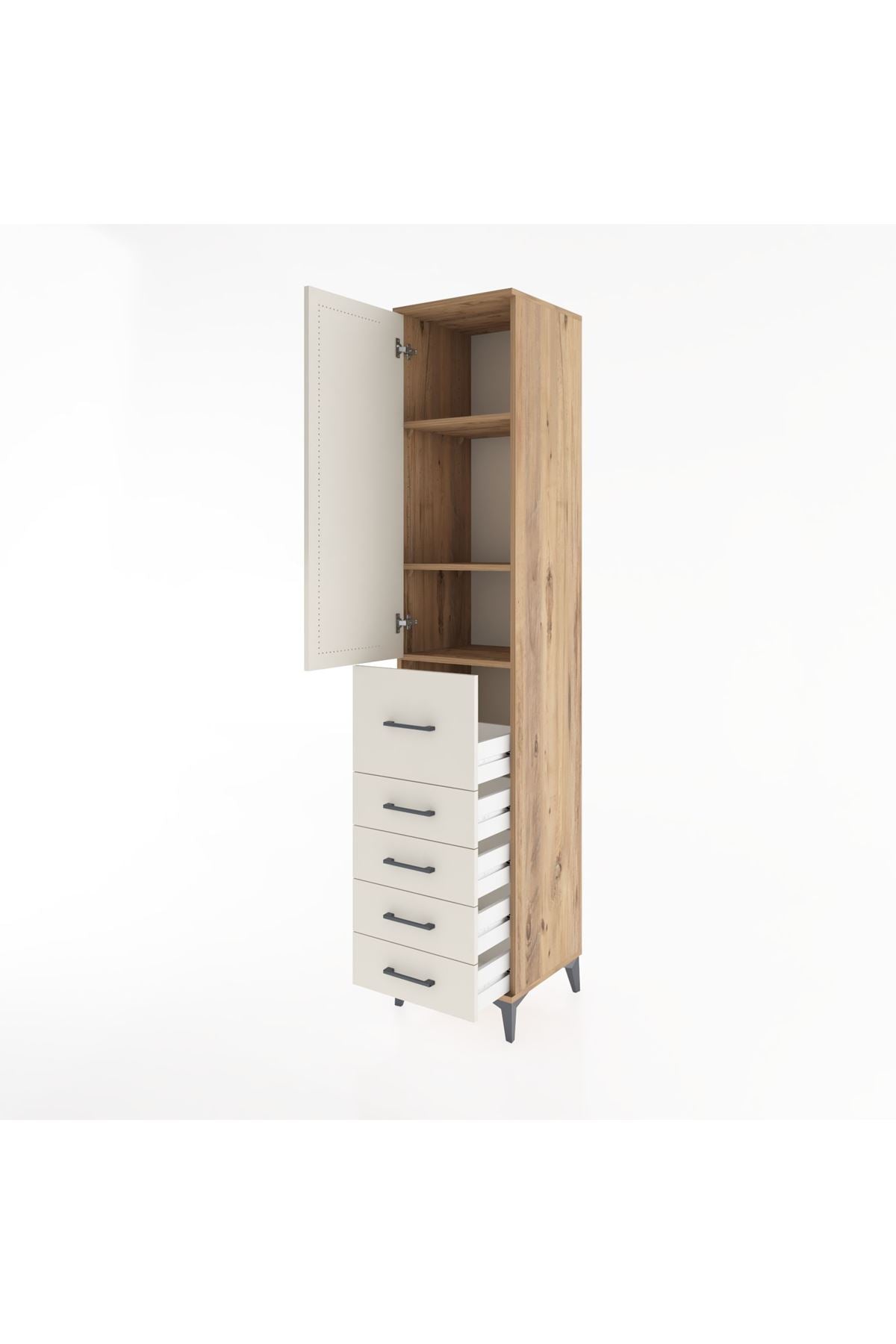 Hyperion Dolap 3 Raflı 5 Çekmeceli Tek Kapaklı 44x44x221 - S61M119V7B