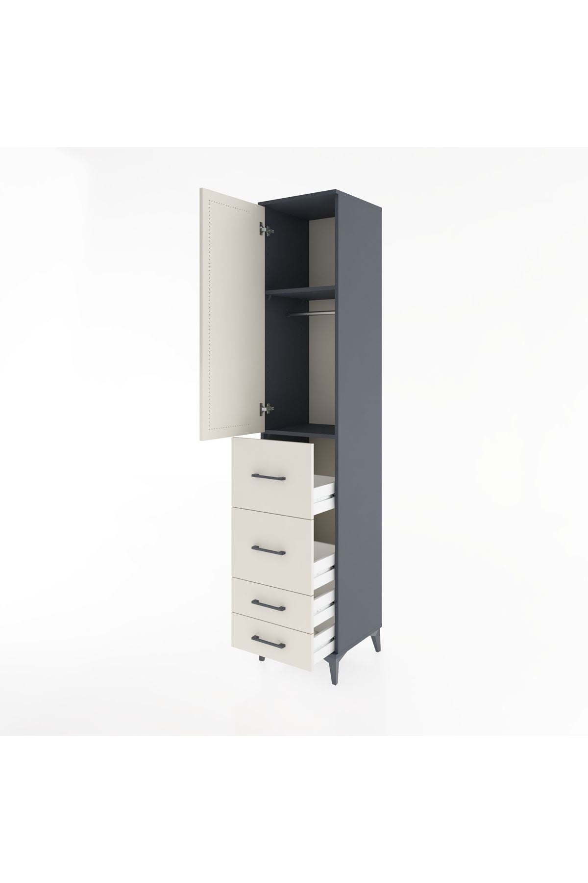 Hyperion Dolap 2 Raflı 4 Çekmeceli Tek Askılı 44x44x221 - S61M120V4B