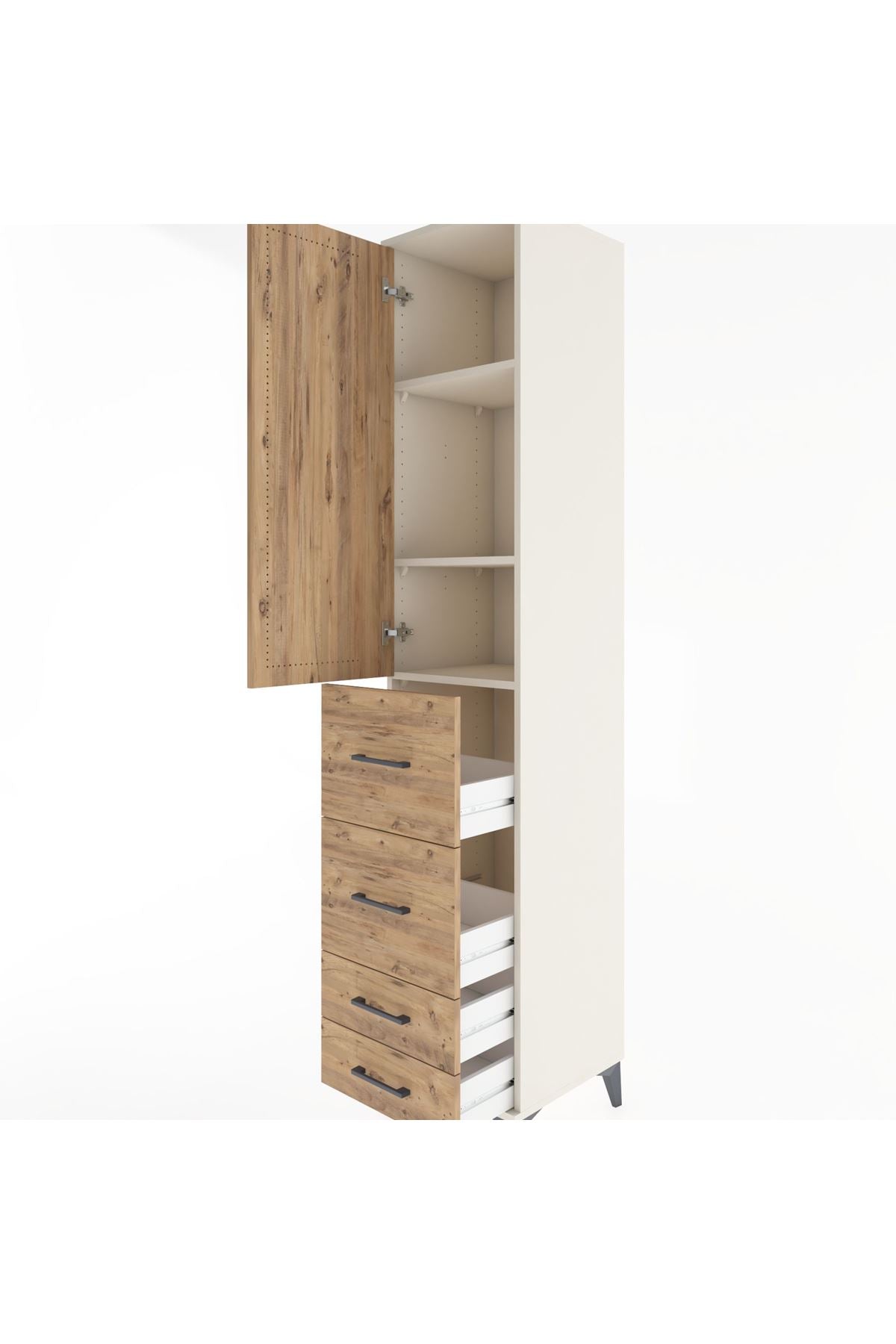 Hyperion Dolap 3 Raflı 4 Çekmeceli Tek Kapaklı 44x44x221 - S61M121V3B